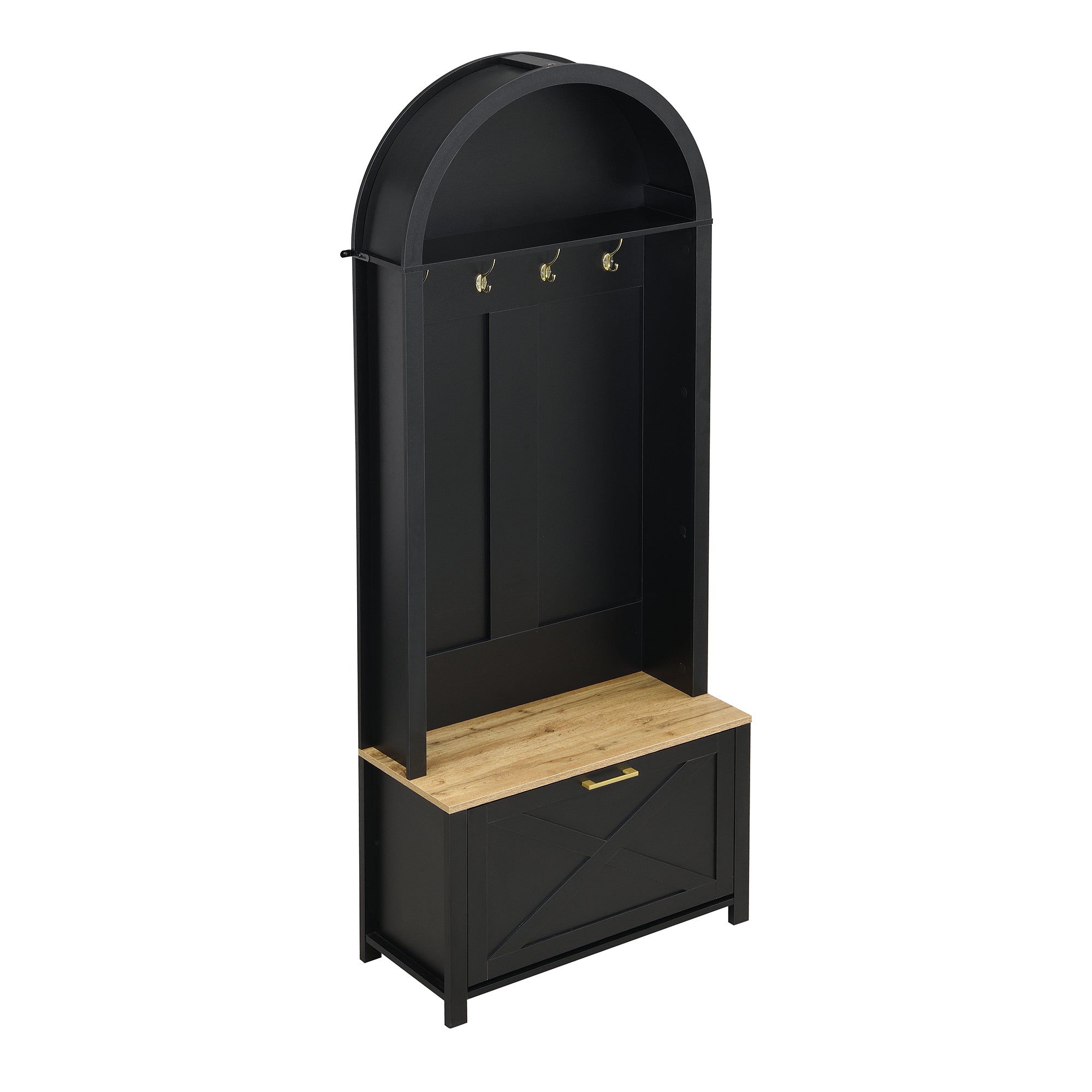 Logidon Garderobekast Zwart 75x35x195 cm Halboom met Schoenenrek