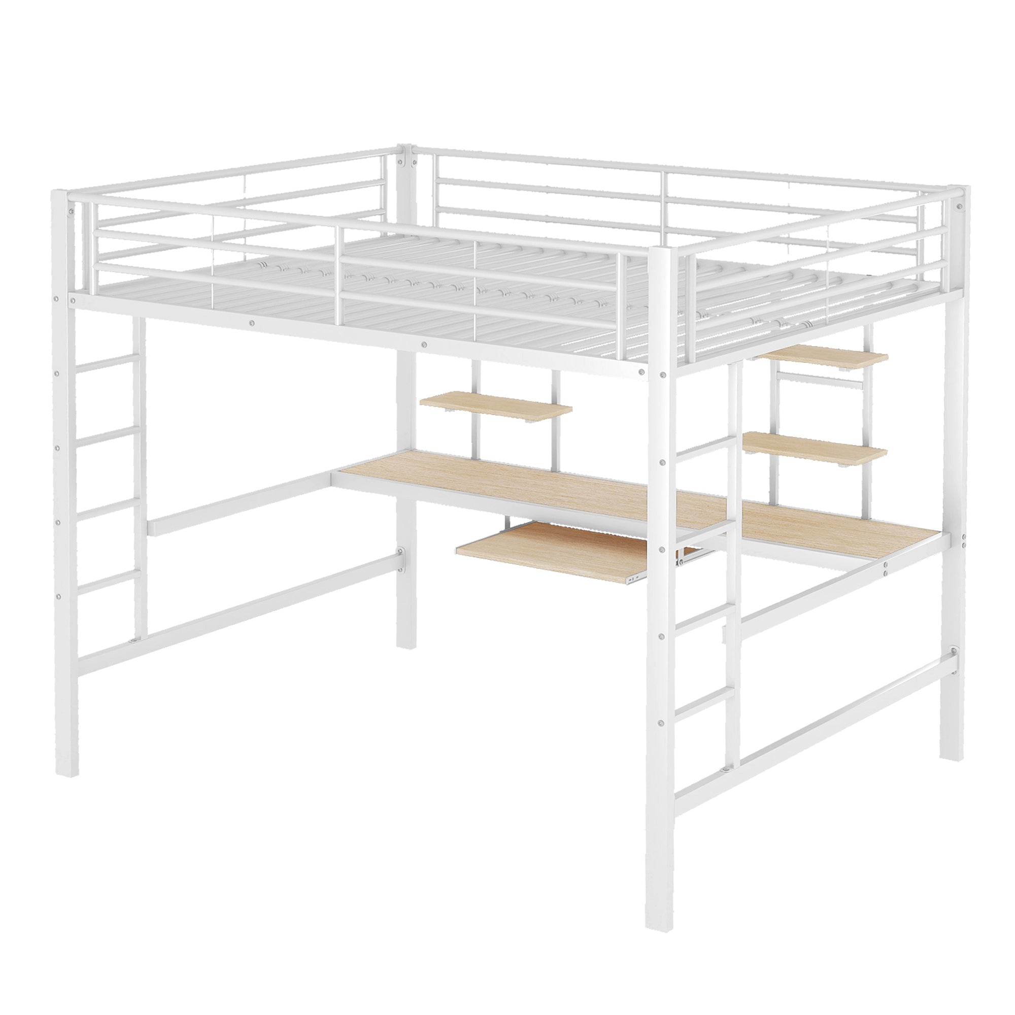 Logidon hoogslaper 140x200 cm metalen bed met bureau en plank wit