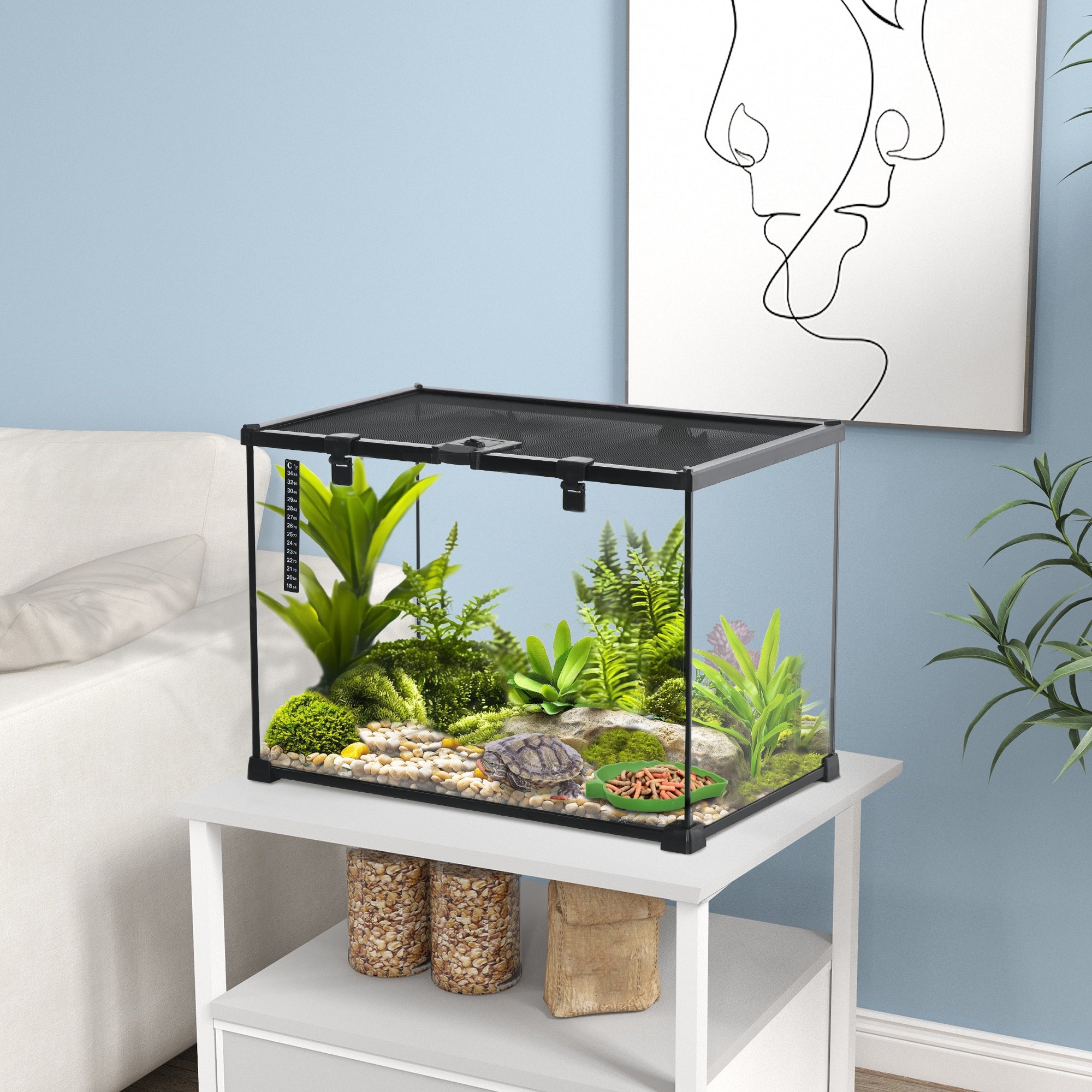 Logidon glazen terrarium 50x30x35 cm met voederopening zwart