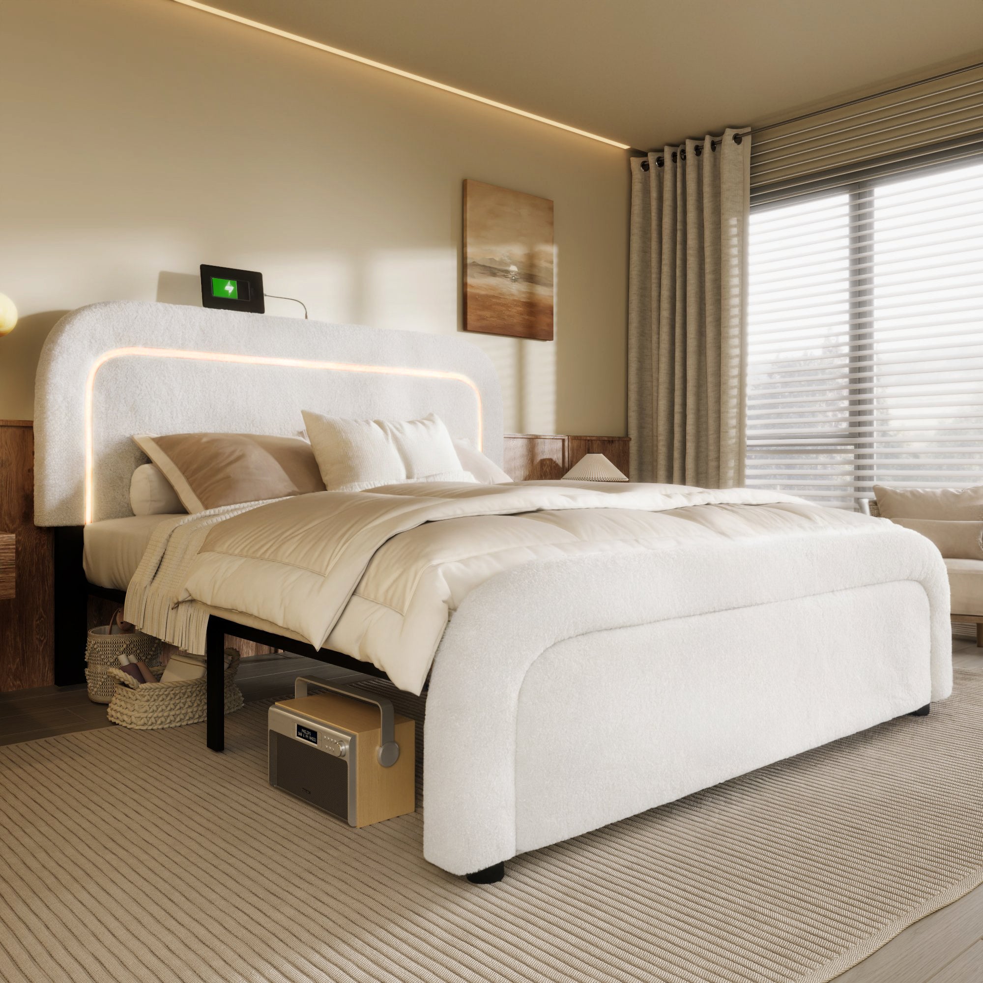 Logidon bed frame 160x200 cm with USB Type C charging function and LED white