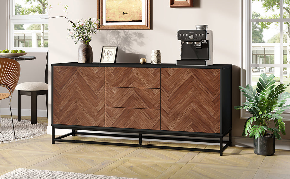 Logidon dressoir 145x40x67 Moderne ladekast 3 laden 2 deuren