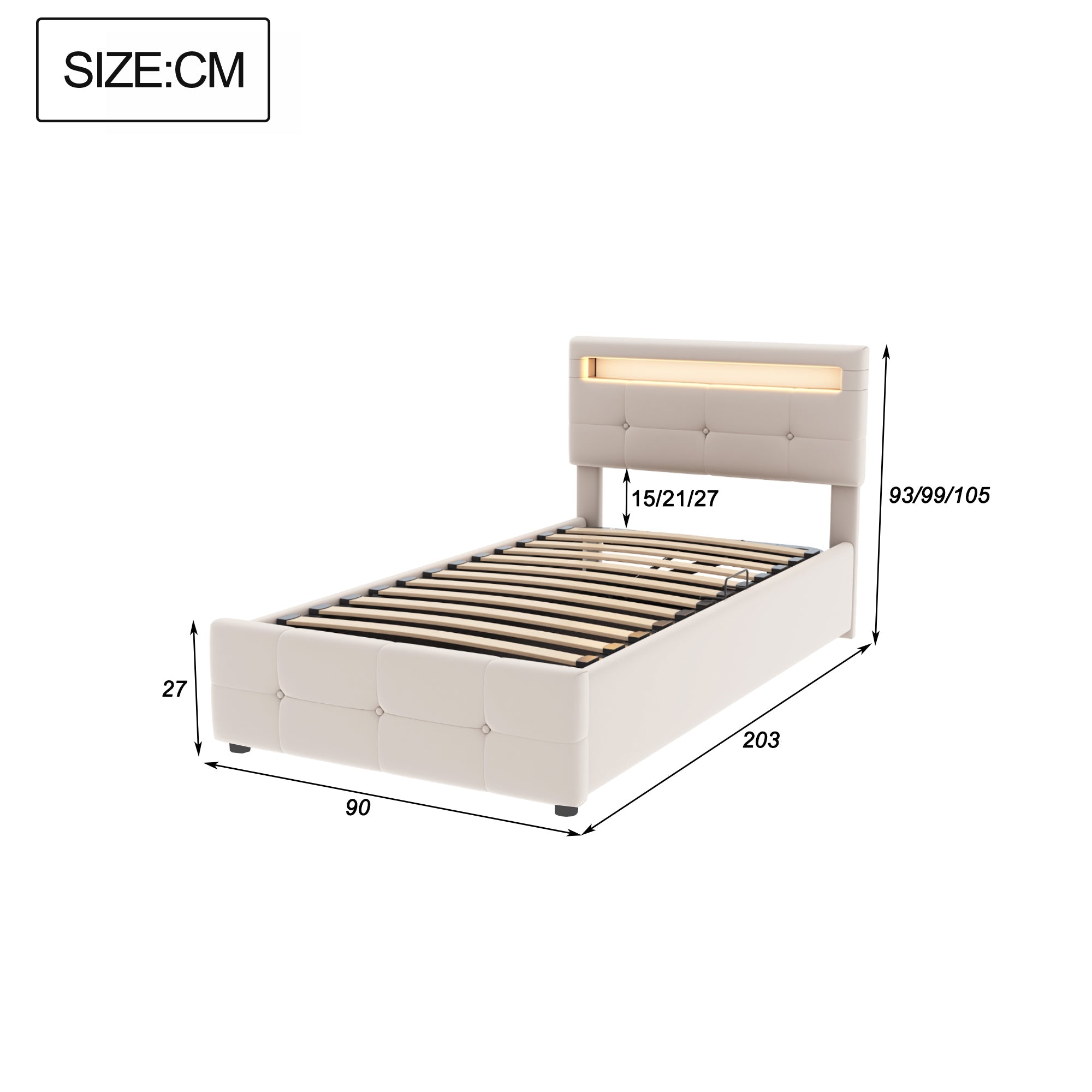 Logidon kinderbed 90x200 cm met LED verlichting beige fluweel