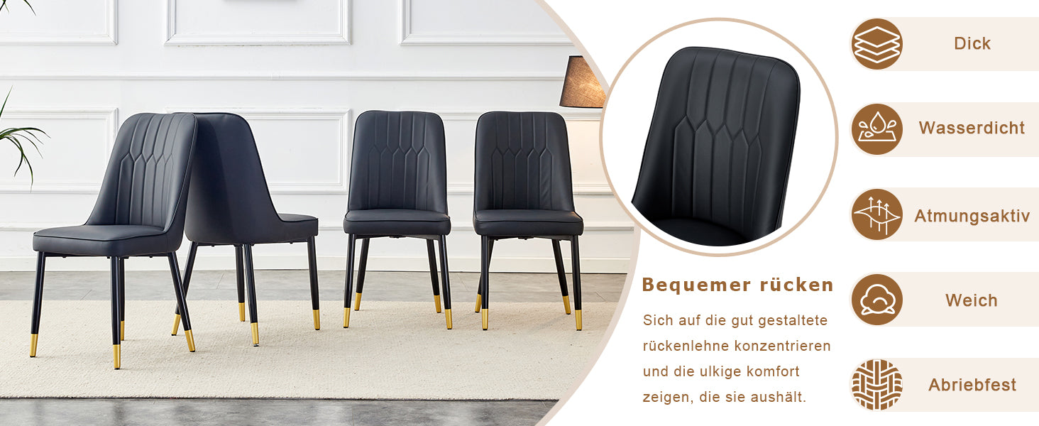 Logidon set van twee zwarte eetkamerstoelen met PU lederen rugkussens