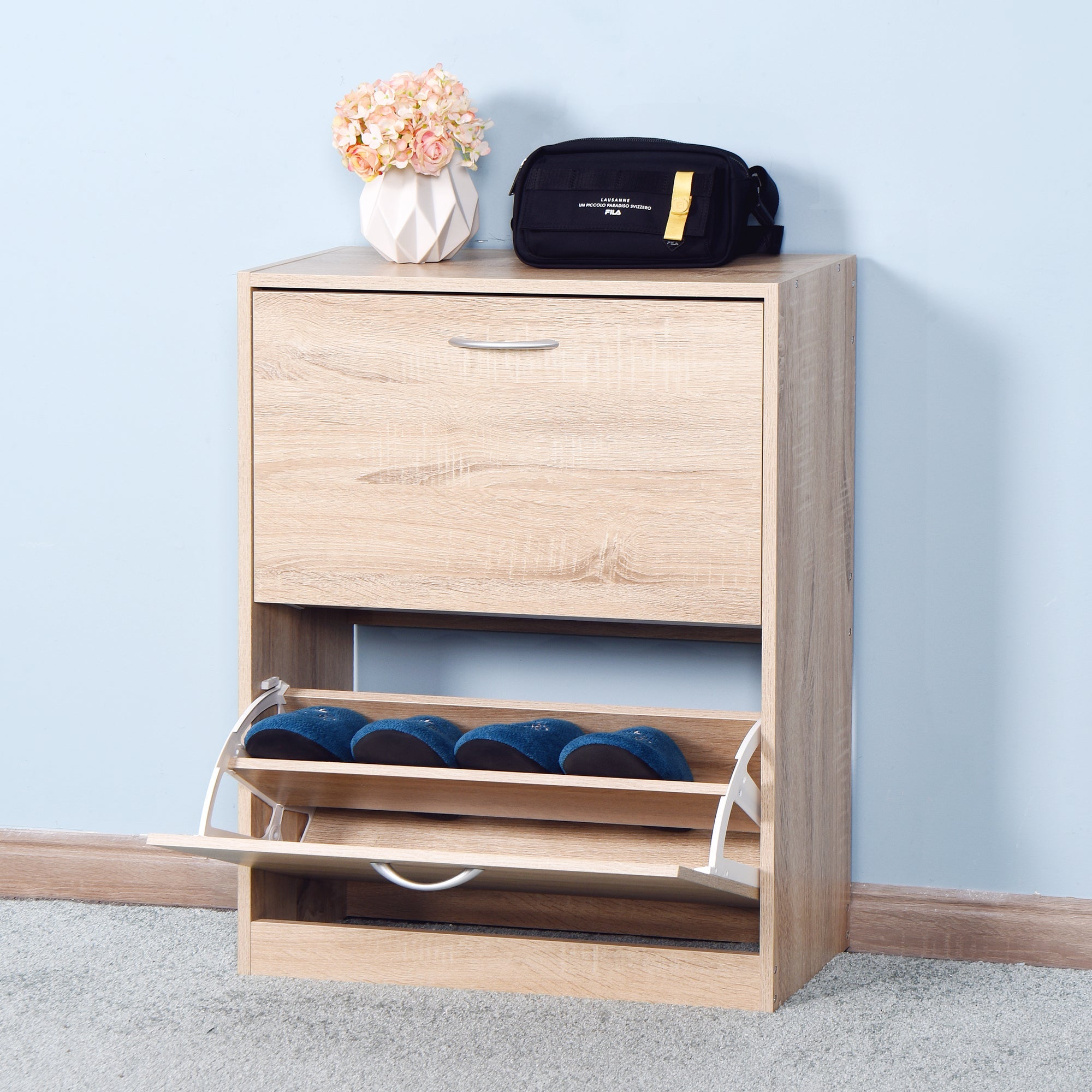 Logidon shoe cabinet oak white with 2 folding doors 62x24x80 cm