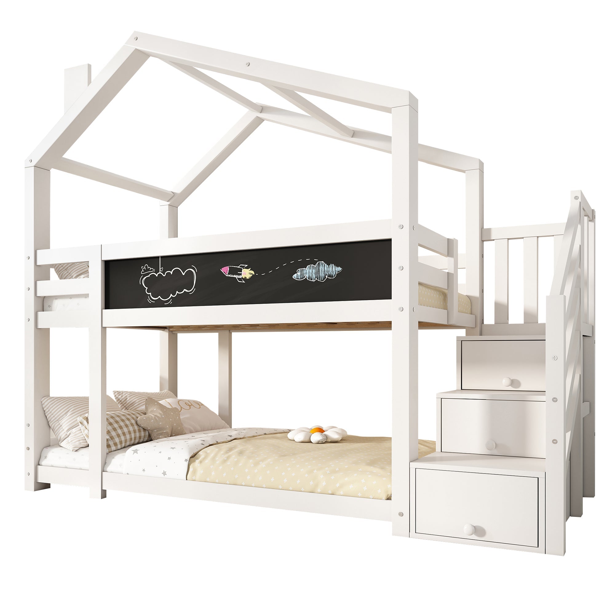 Logidon stapelbed boomhut 90x200 wit met schouw en opbergruimte