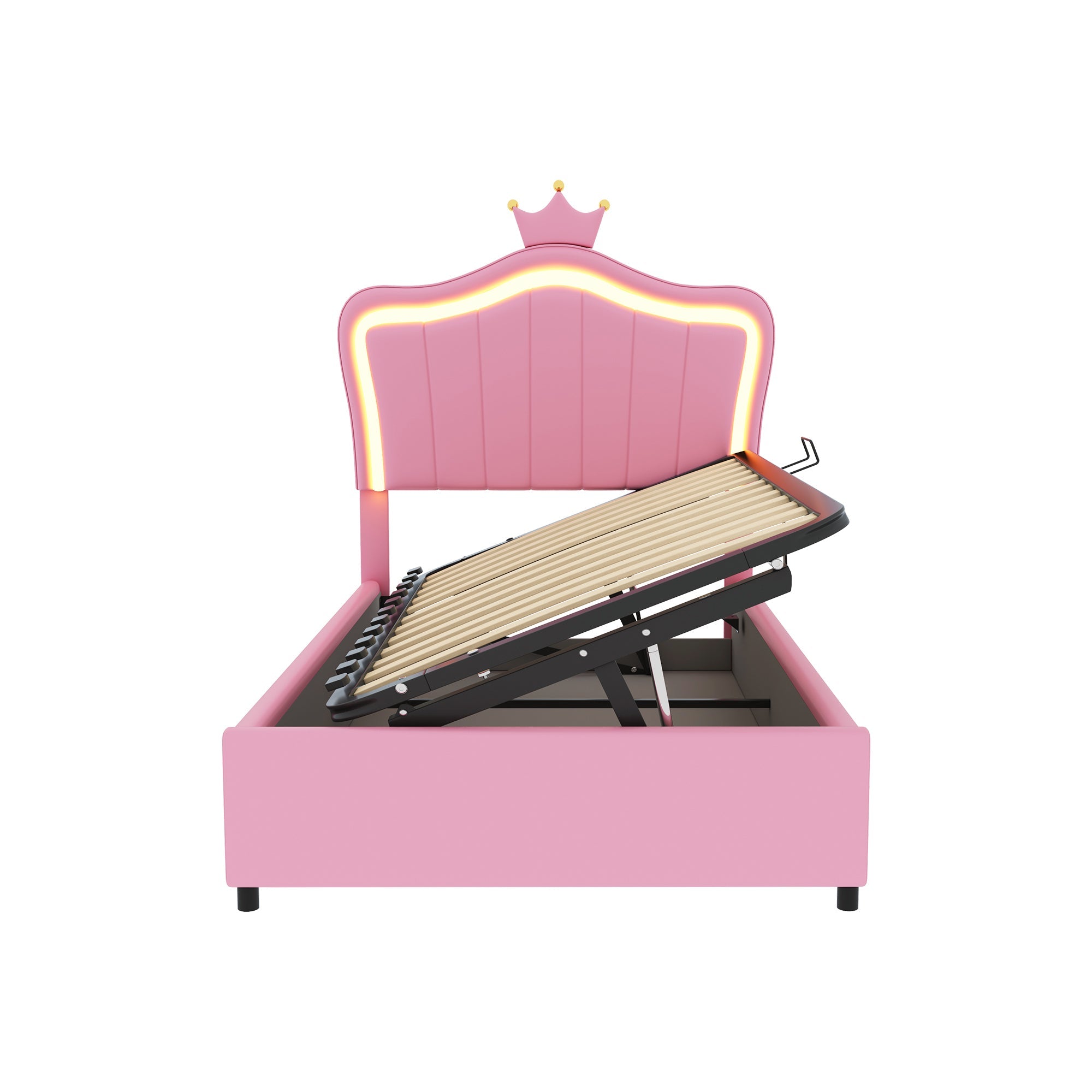 Logidon gestoffeerd bed 90x200 cm roze met kroondesign en LED