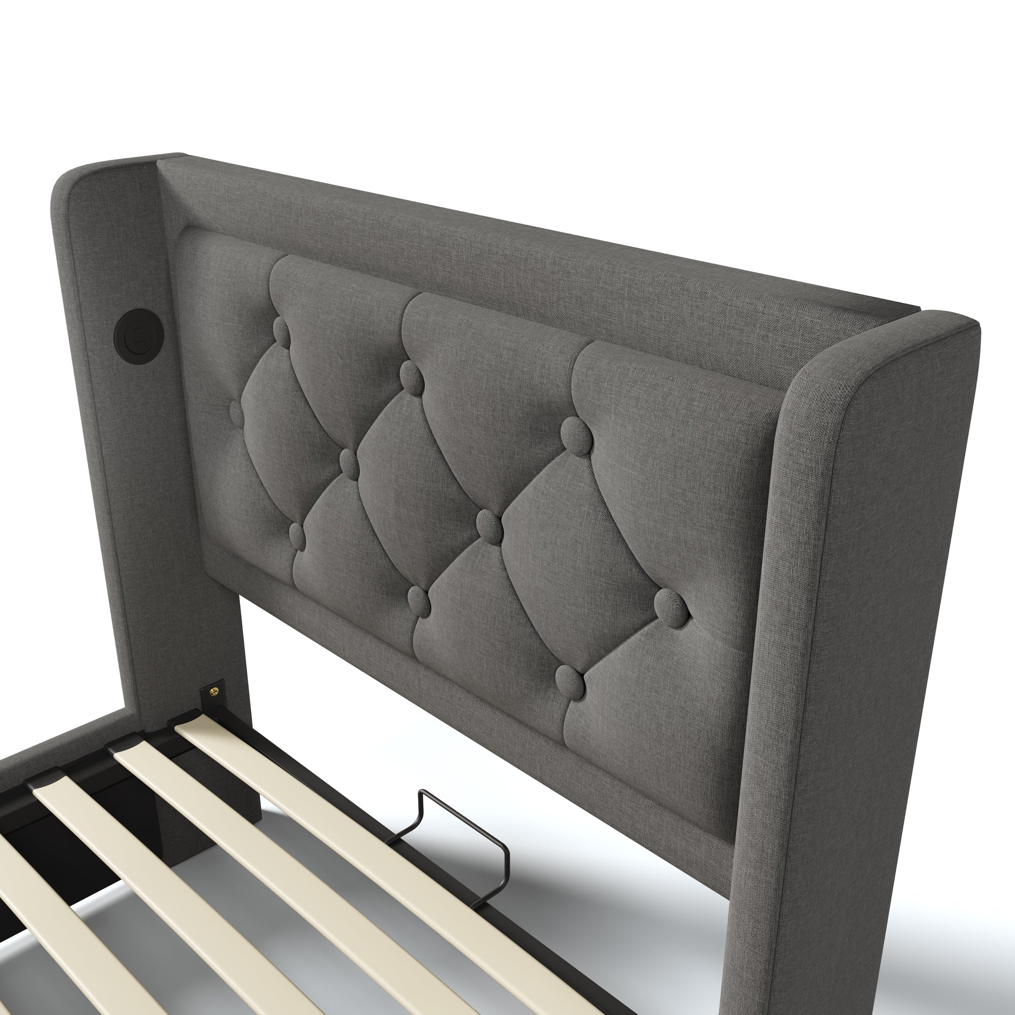 Logidon gestoffeerd bed 90x200 cm grijs met opbergruimte USB C oplaadfunctie LED