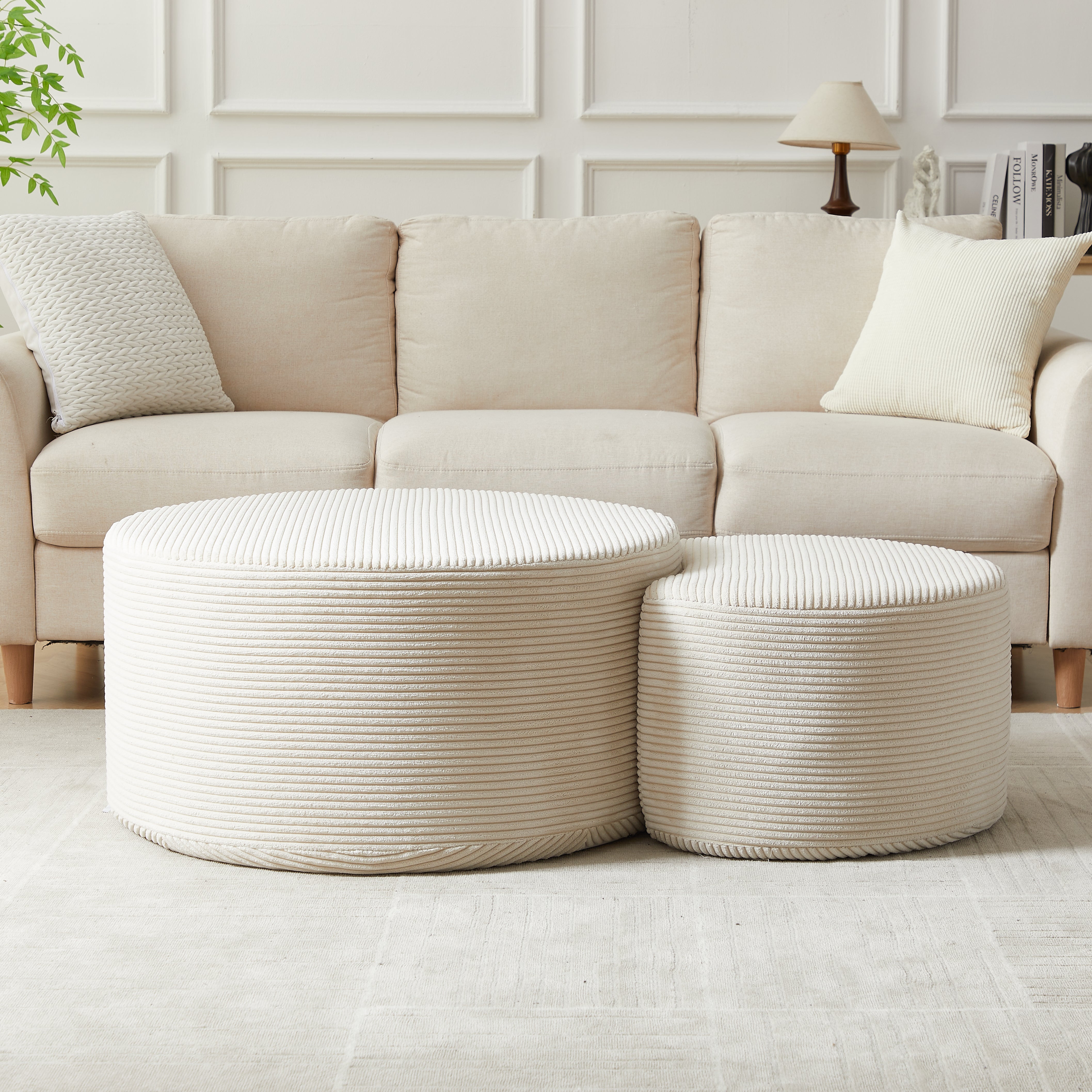 Logidon salontafelset van 2 rond gewatteerde beige stof