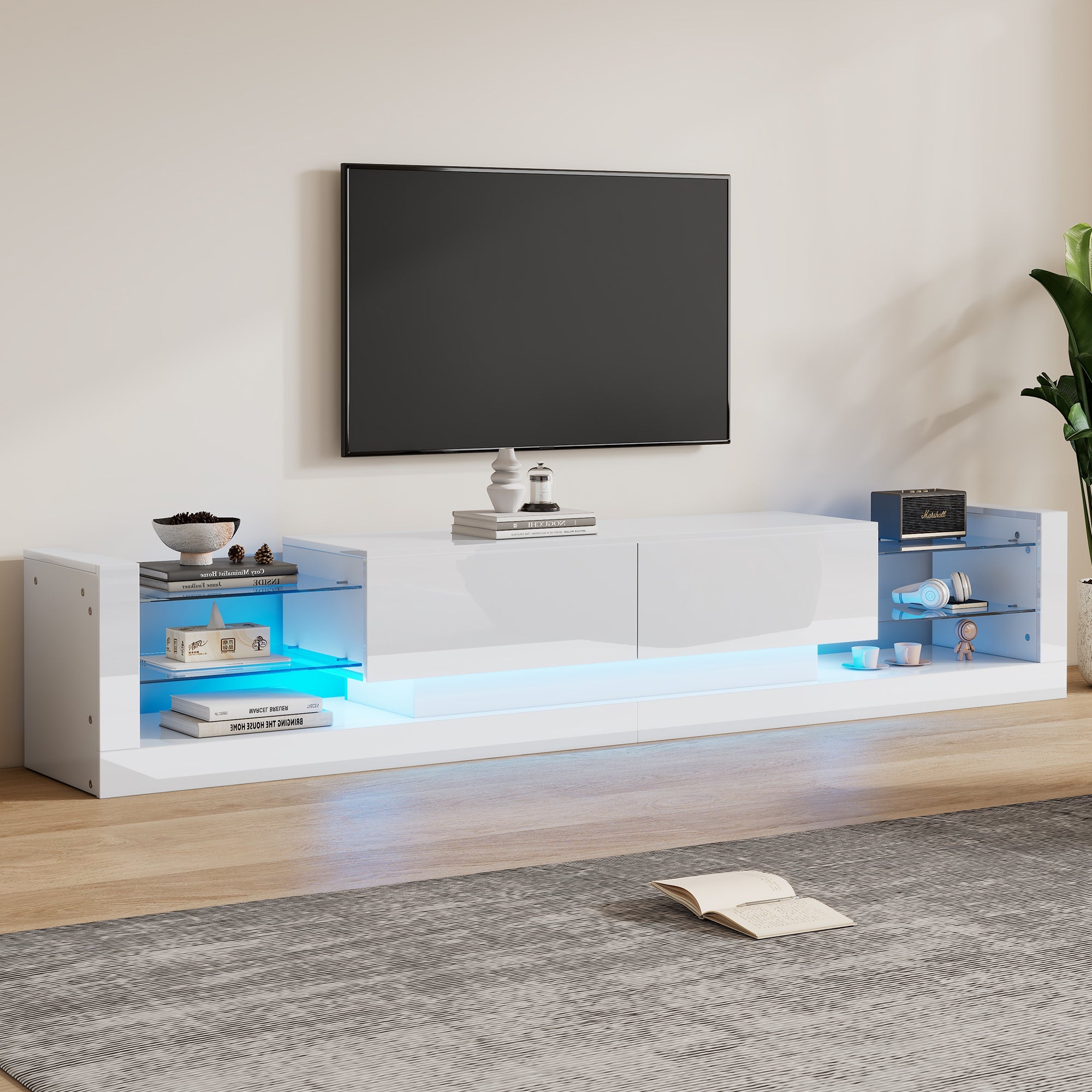 Logidon hoogglans TV-meubel met LED-verlichting 181 cm wit glazen front