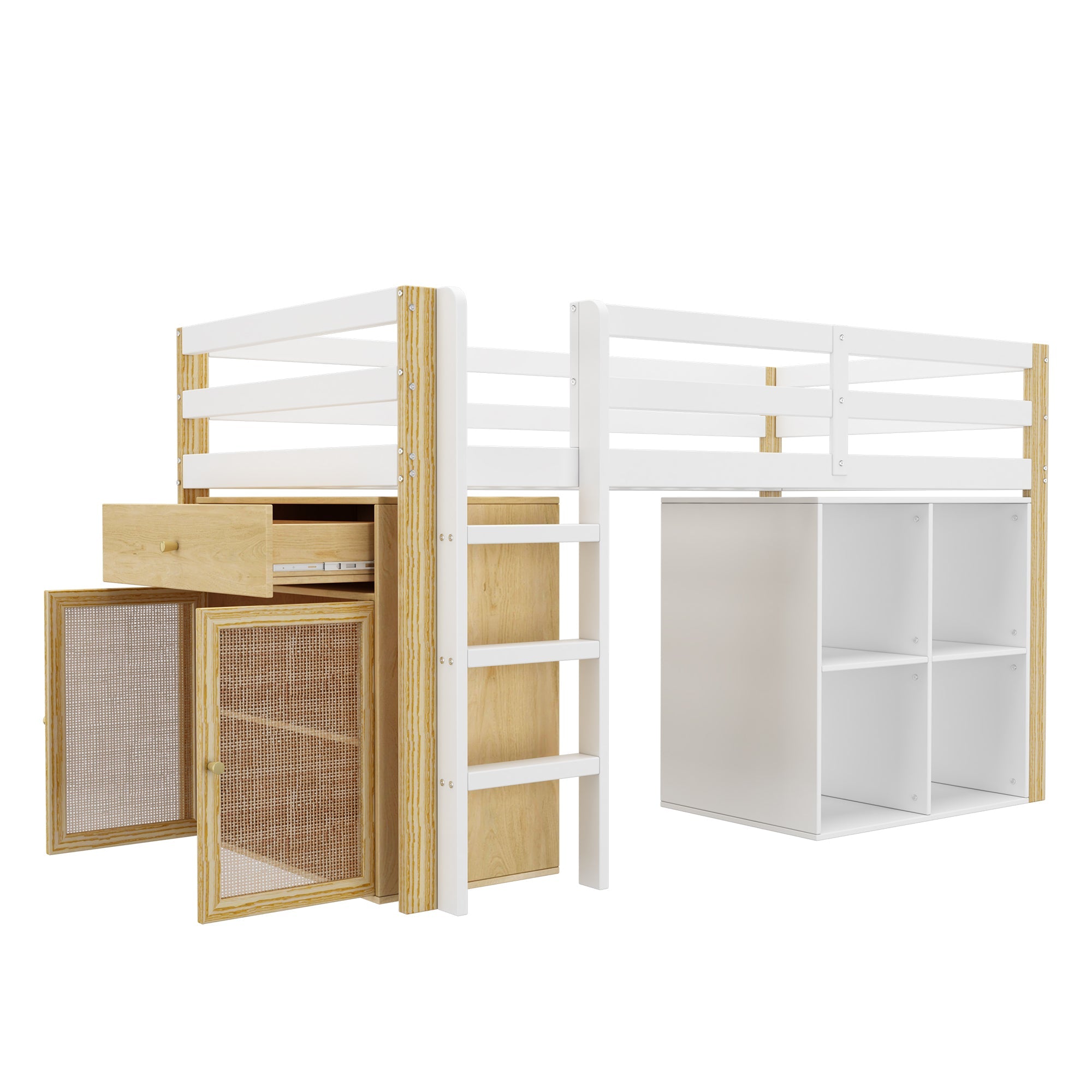 Logidon kinderhoogslaper 90x200 cm naturel wit met opbergruimte