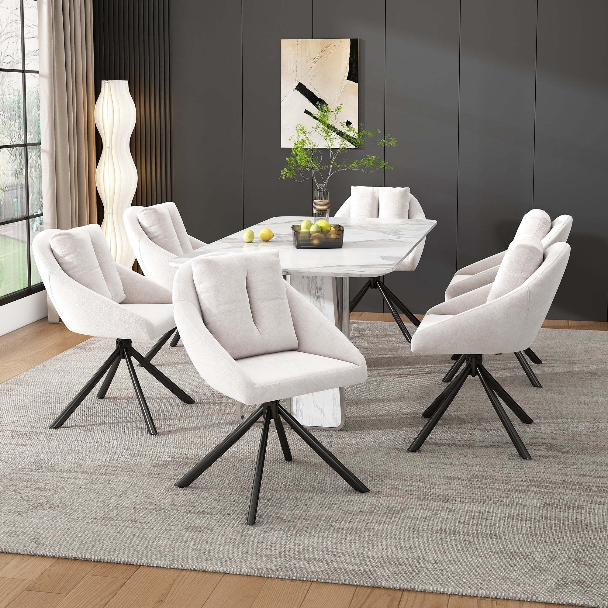 Logidon Modern Beige Velvet Swivel Chair Dining Table Chair Set of 2
