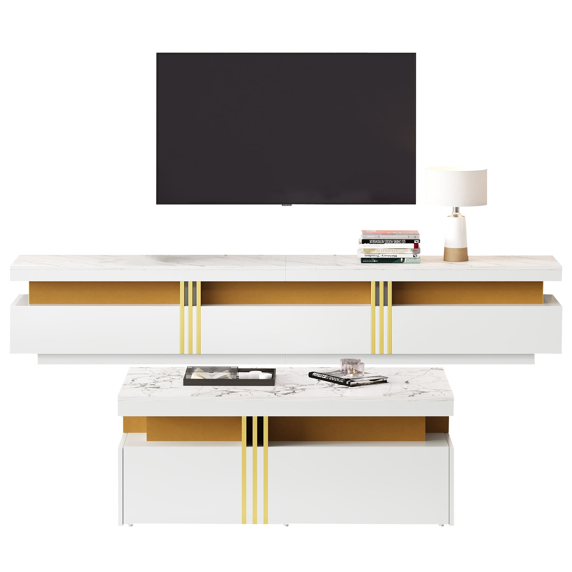 Logidon TV wandkastenset wit goud strepen multifunctioneel