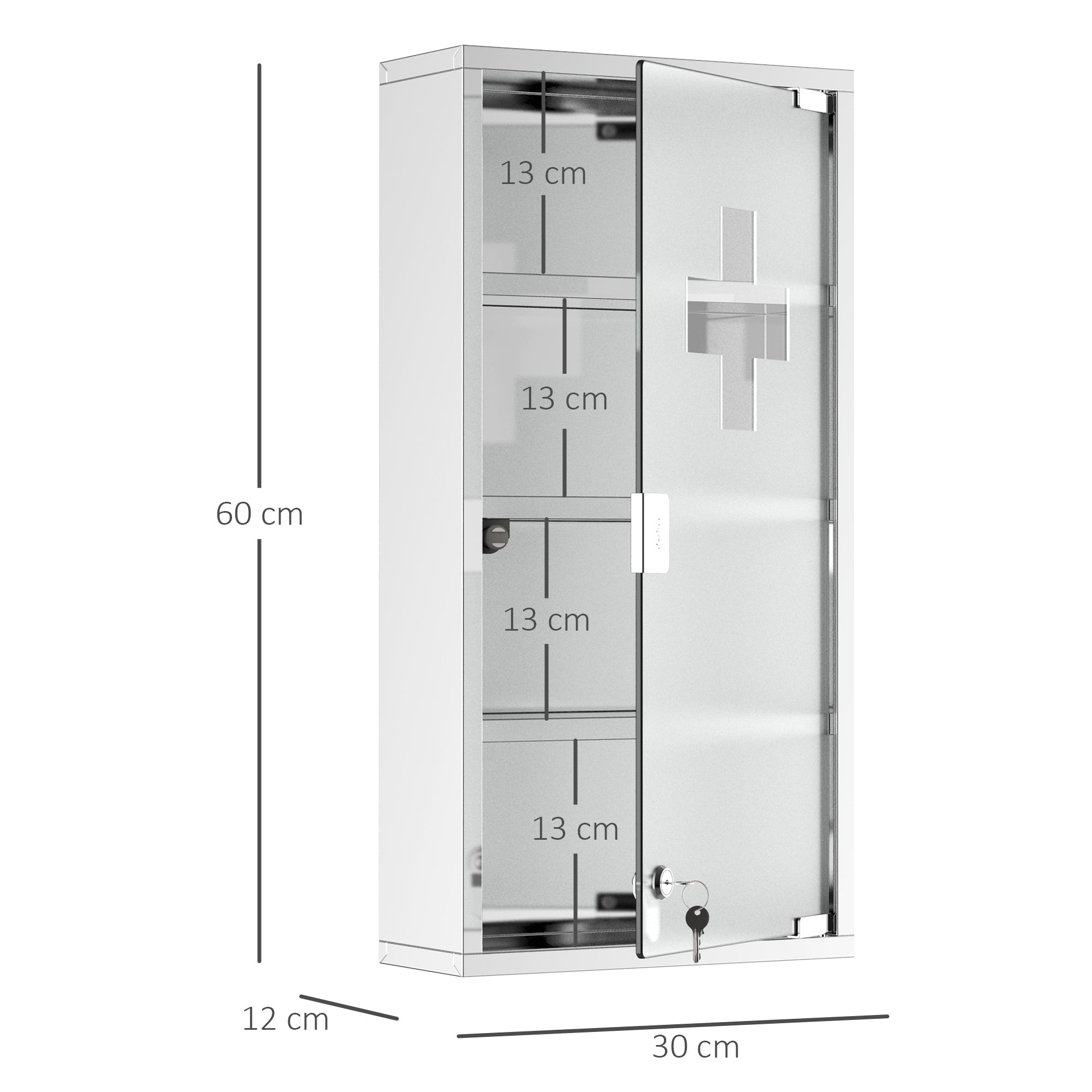 Logidon medicijnkastje RVS met slot 30 cm x 12 cm x 60 cm