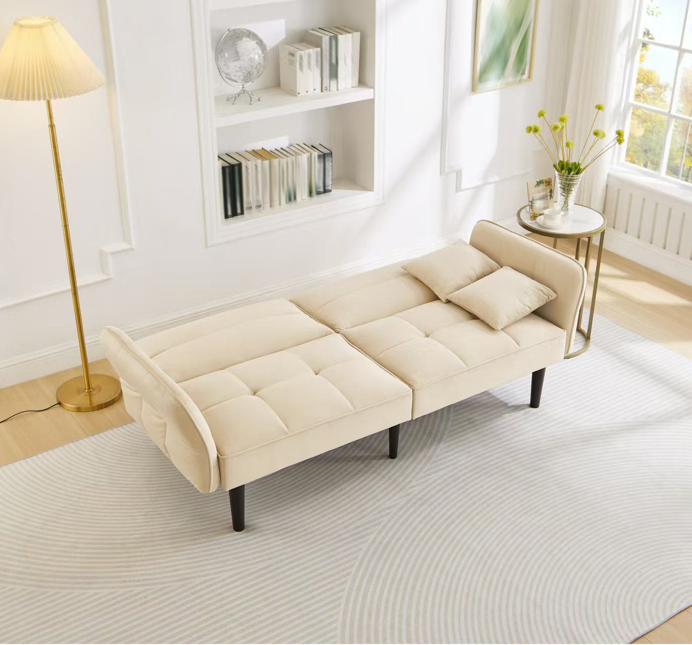 Logidon 2-in-1 slaapbank beige fluwelen hoes verstelbare tweezits