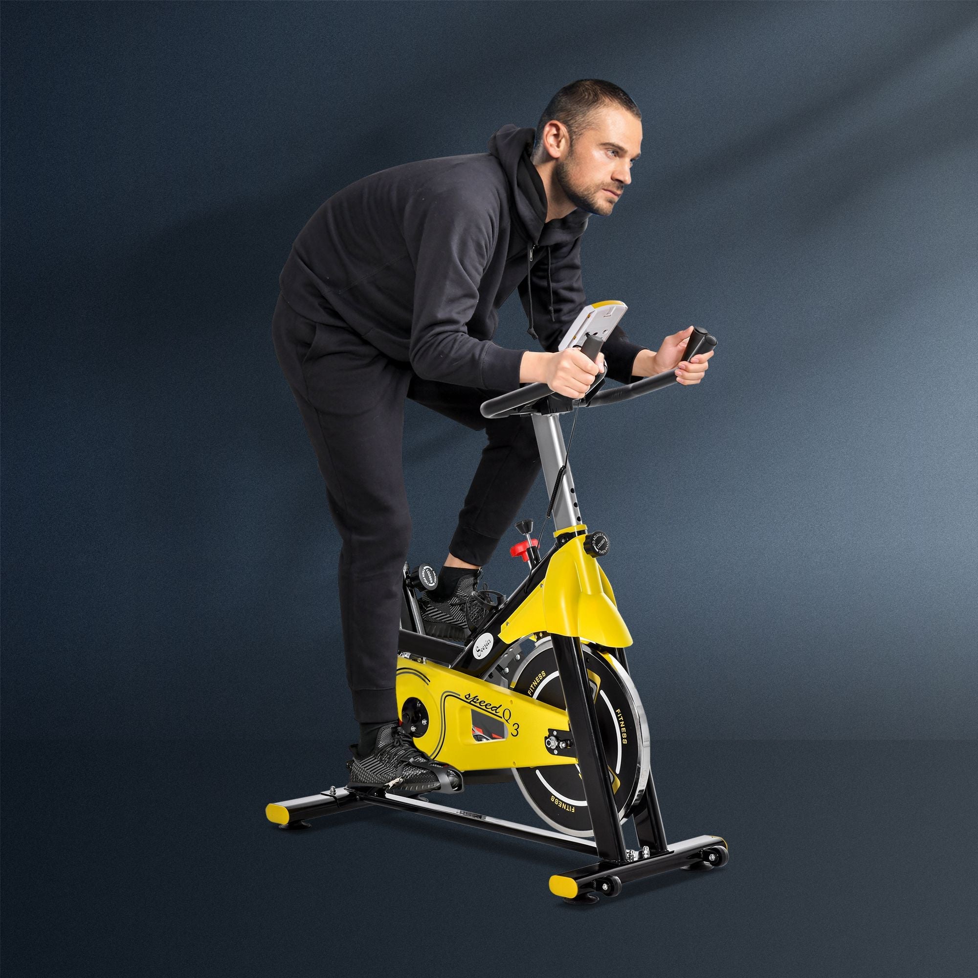 Logidon fietstrainer in hoogte verstelbaar geel staal met LCD display