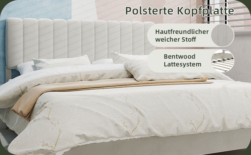 Logidon bedframe 160x200 beige platformbed Nederlandse fleece lattenbodem