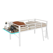 Logidon flat bed 90 x 200 cm metal bed white with railing ladder LED