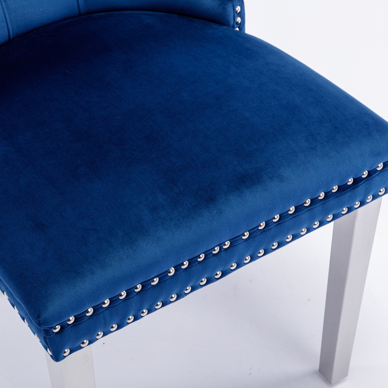 Logidon Nikki Eetstoel Blauw Fluweel Spijkerkop Chroom Voetenset 2
