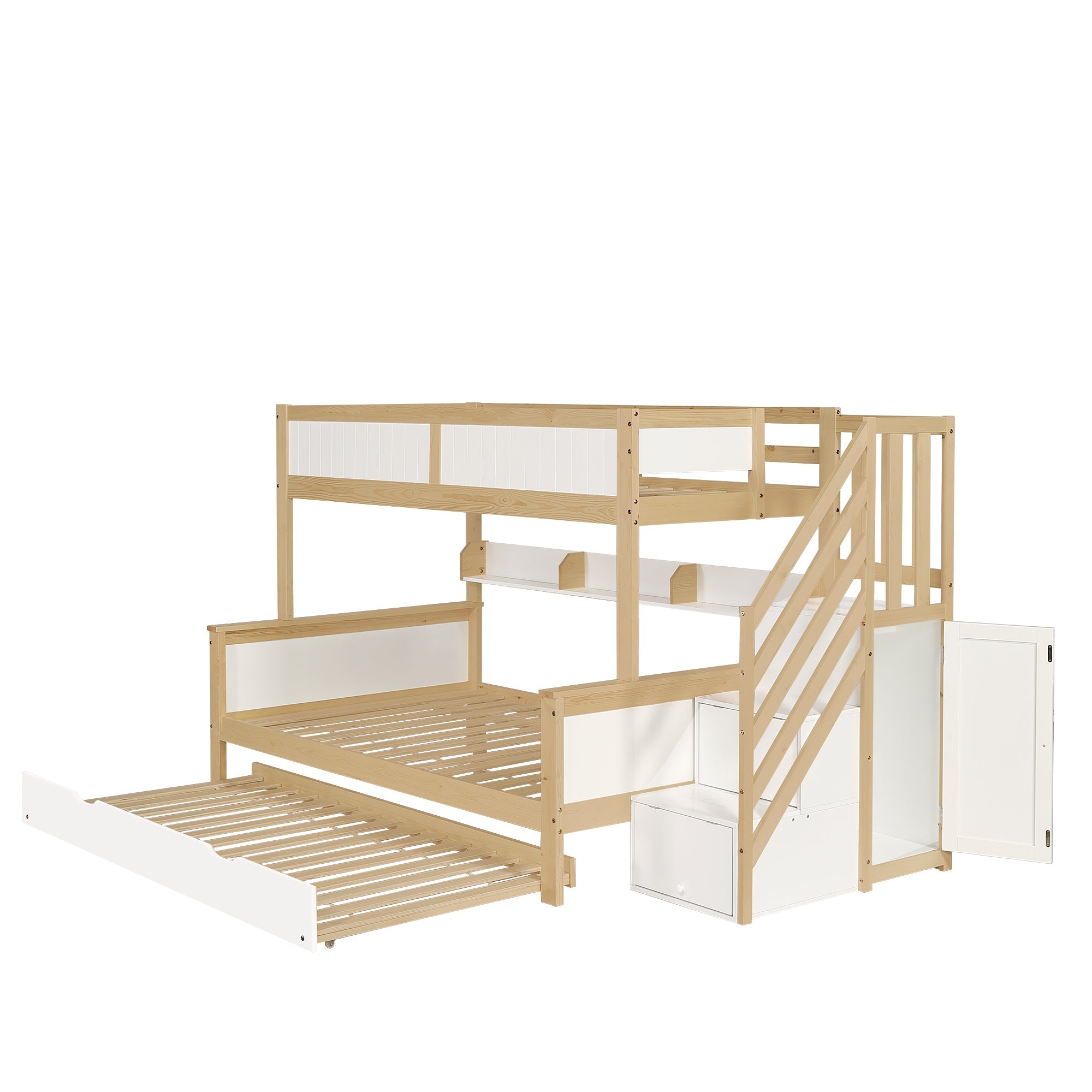 Logidon stapelbed naturel raster hoektrap onderschuifbed 90x200 120x200