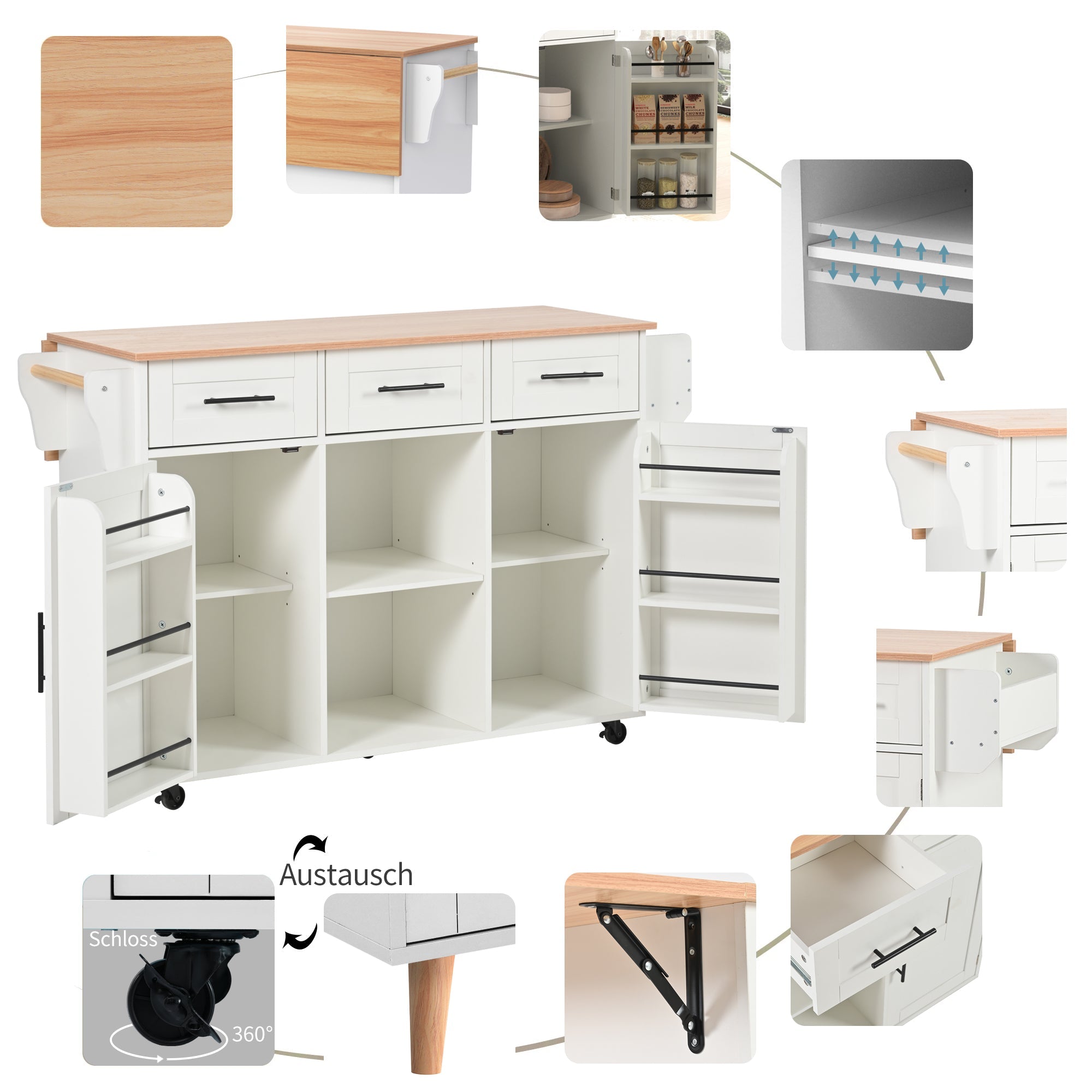 Logidon Kitchen Island White Folding Worktop Storage Door