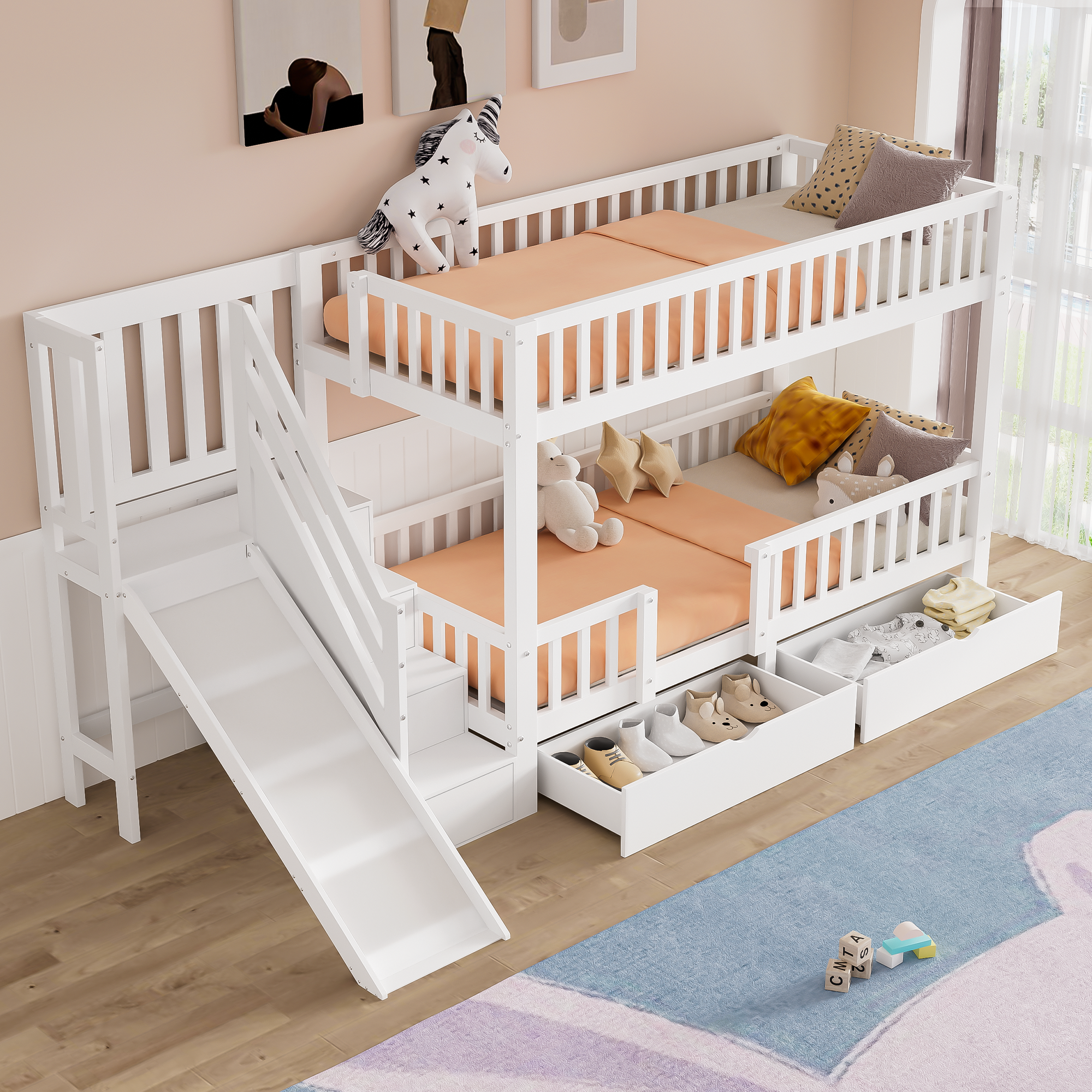 Logidon kinderstapelbed wit 90x200 cm met glijbaan en trap