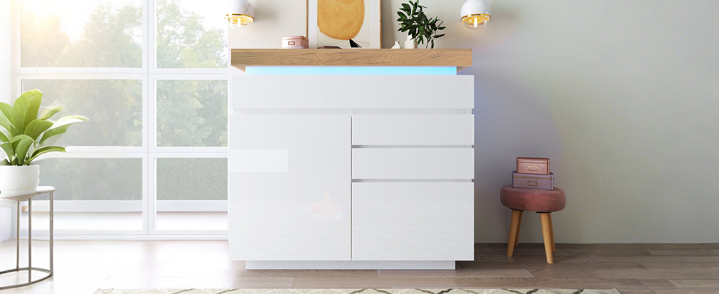 Logidon high gloss chest of drawers white LED lighting app control 2 doors