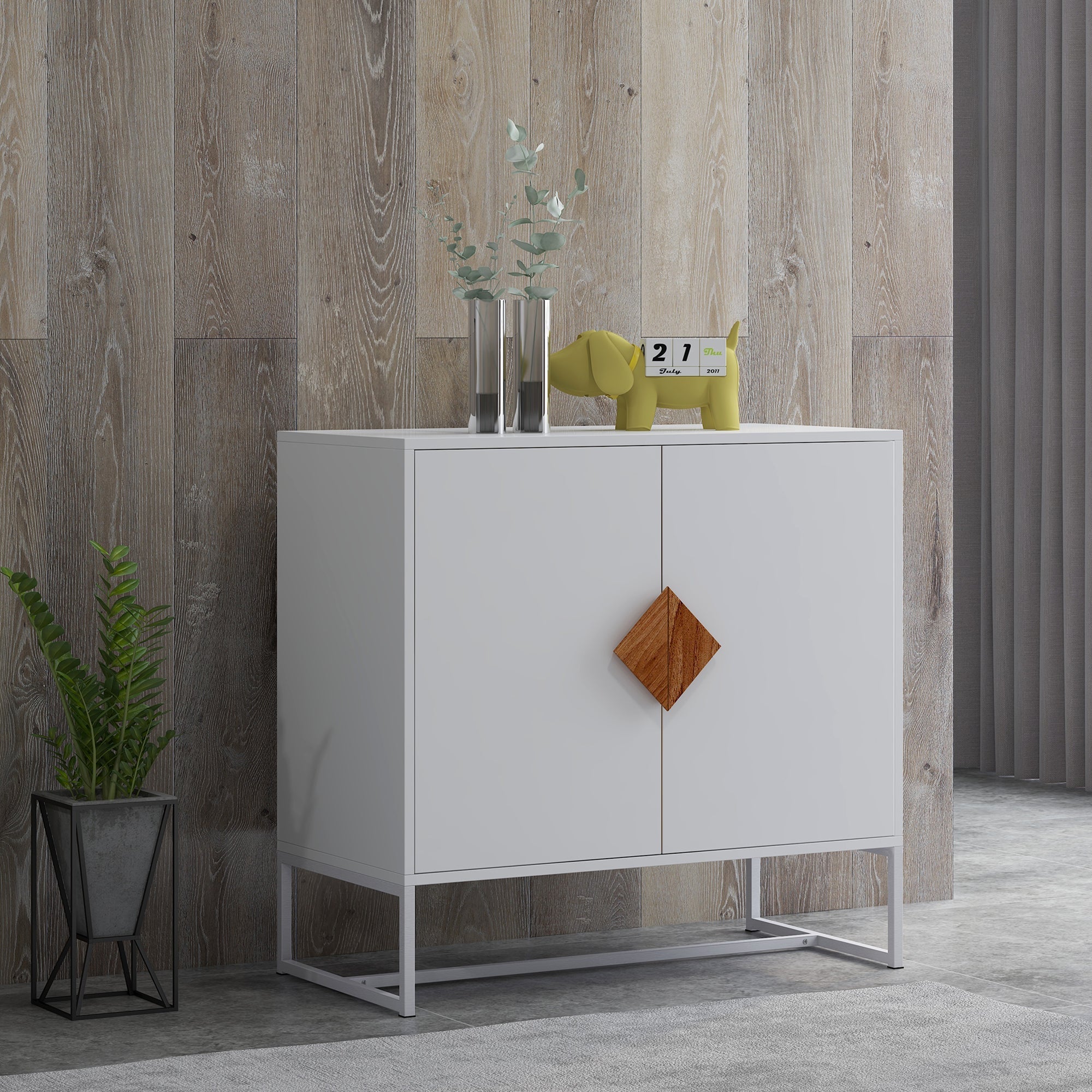 Logidon Wit Dressoir MDF 2 Deuren met Vierkante Handgrepen 80x40x75 cm