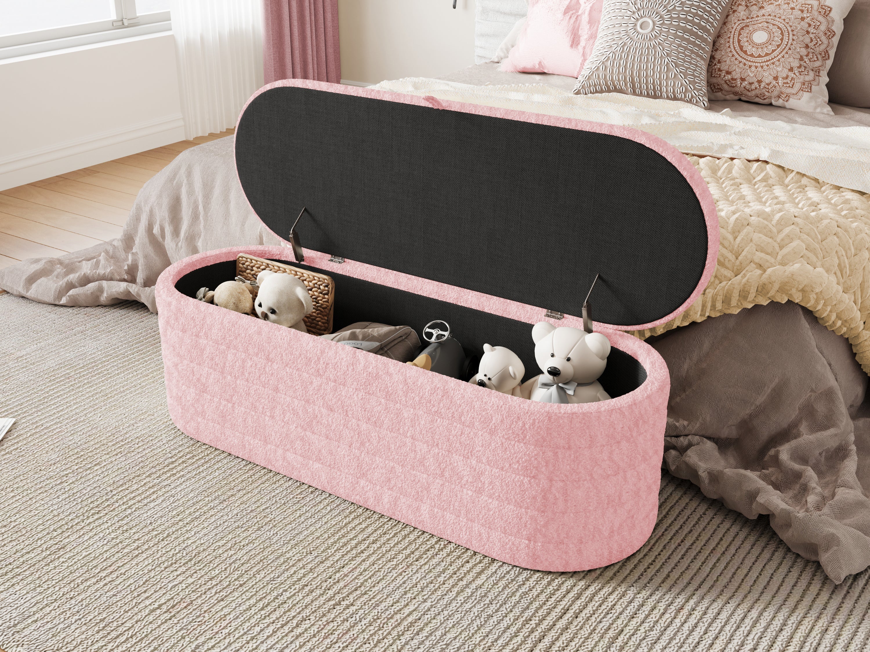 Logidon slaapbank en voetenbank 120x40 cm roze met opbergruimte