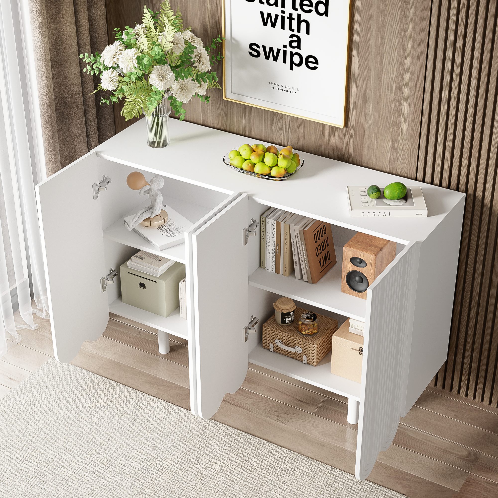 Logidon Dressoir Druppelvormig Ontwerp Met Gevormde Deuren Wit