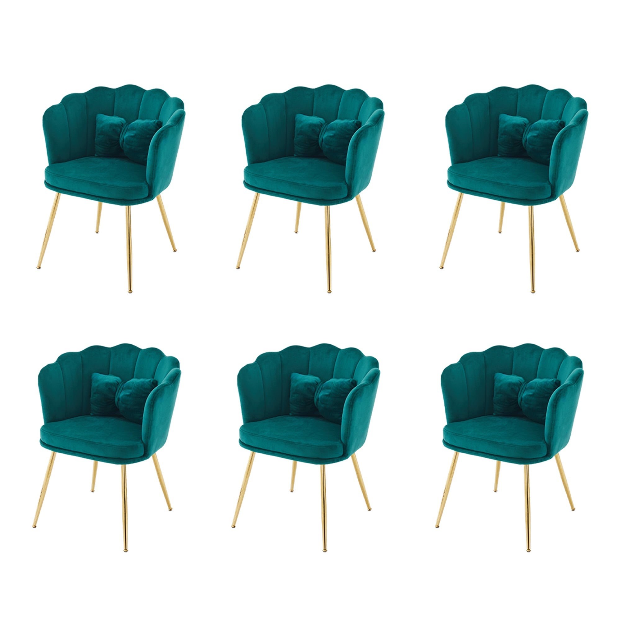 Logidon set van 6 fluwelen woonstoelen met groene bloemblaadjes en gouden poten