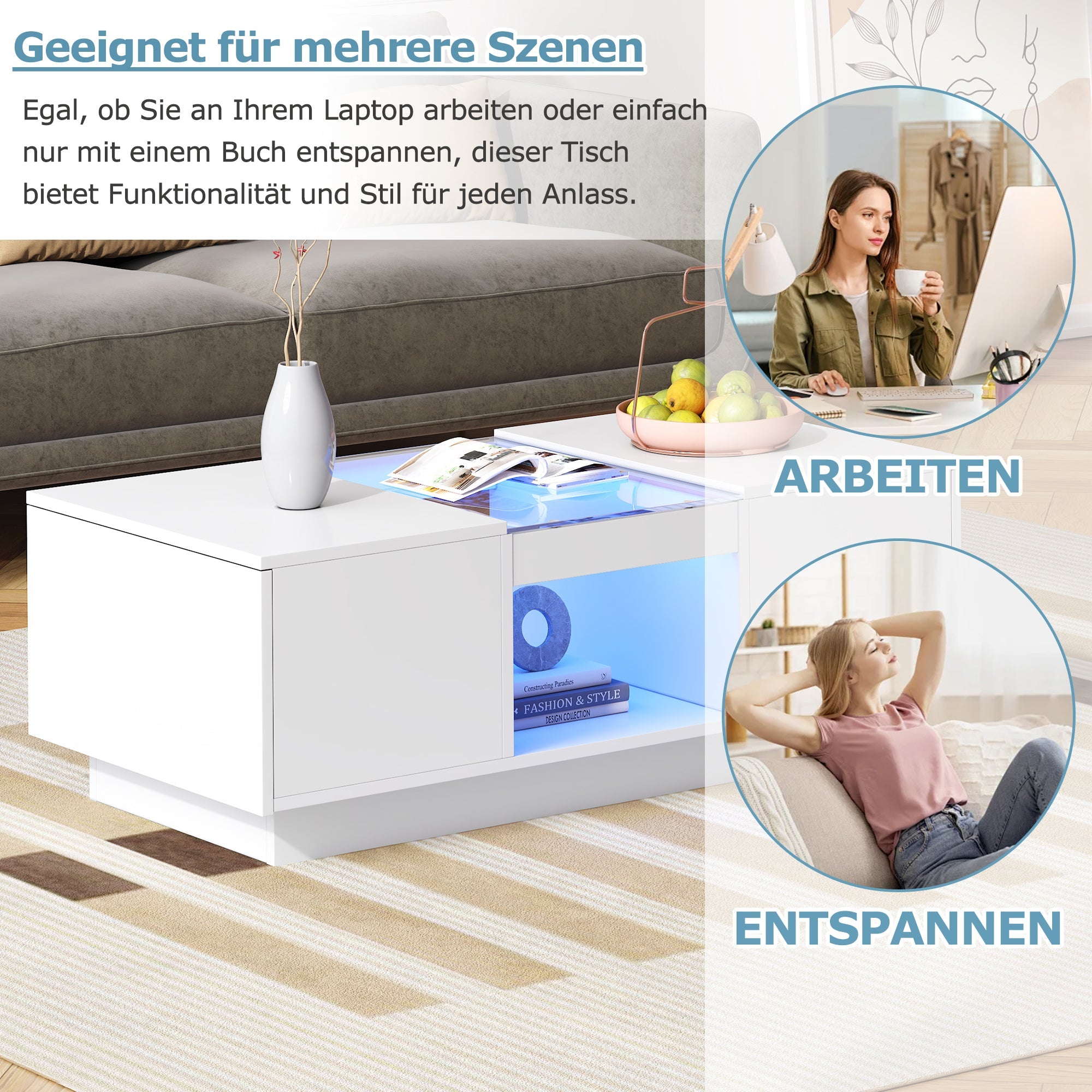 Logidon Witte Salontafel 100x50x35,5 cm Met Glazen Paneel LED