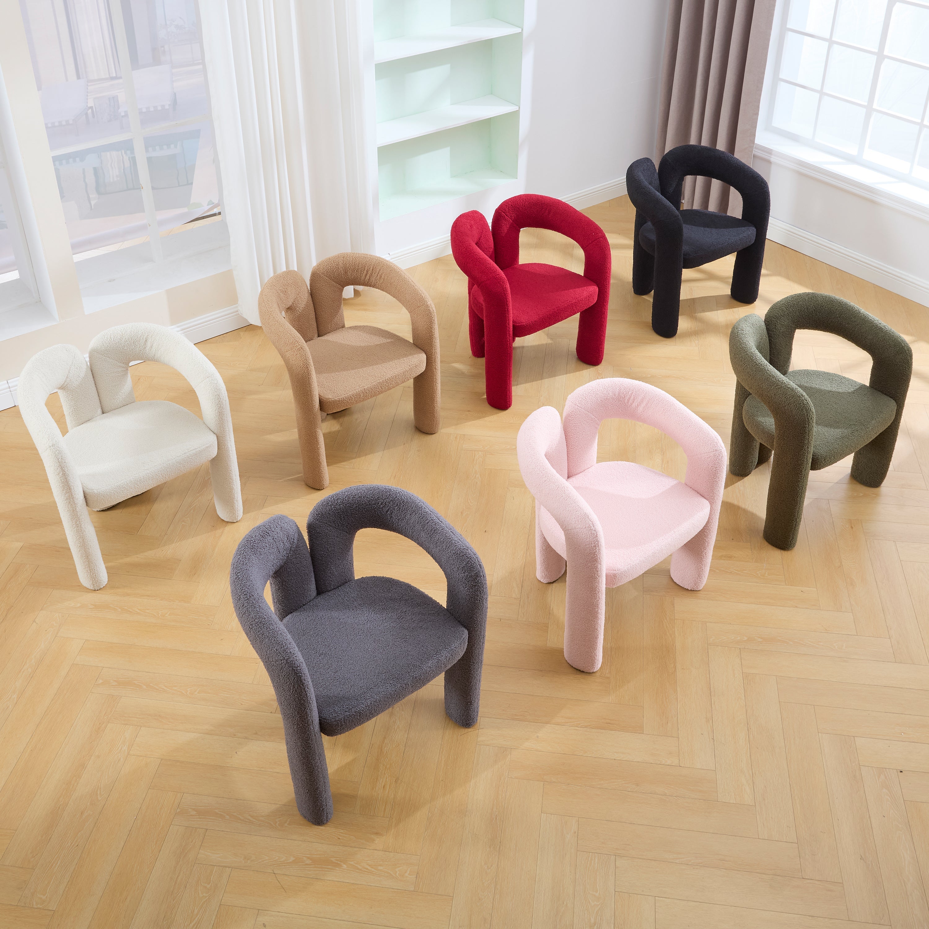 Logidon Premium Ergonomische Fauteuil Teddy Fluweel Beige Set 2