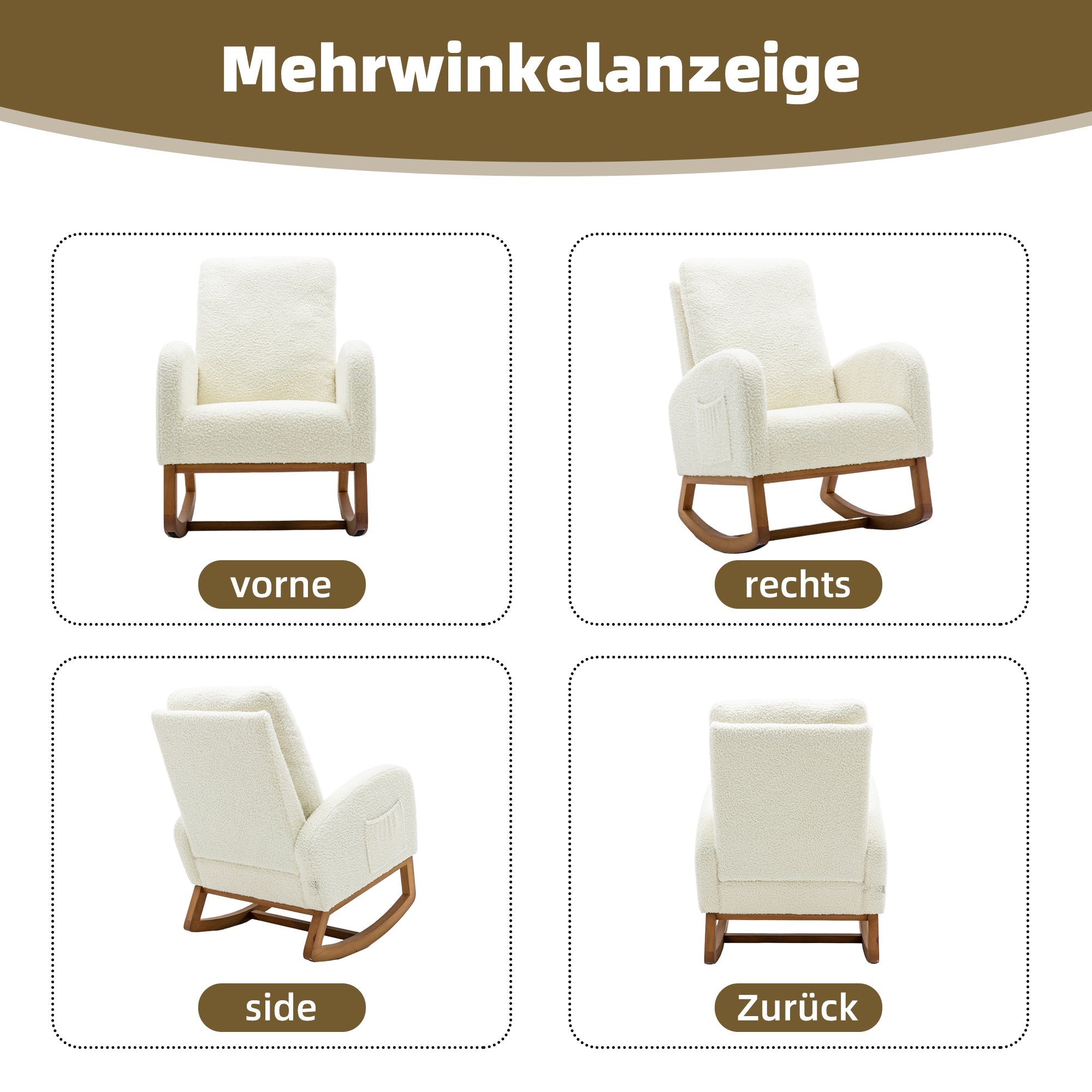 Logidon Fluwelen Witte Schommelstoel Mid Century Modern Gestoffeerd