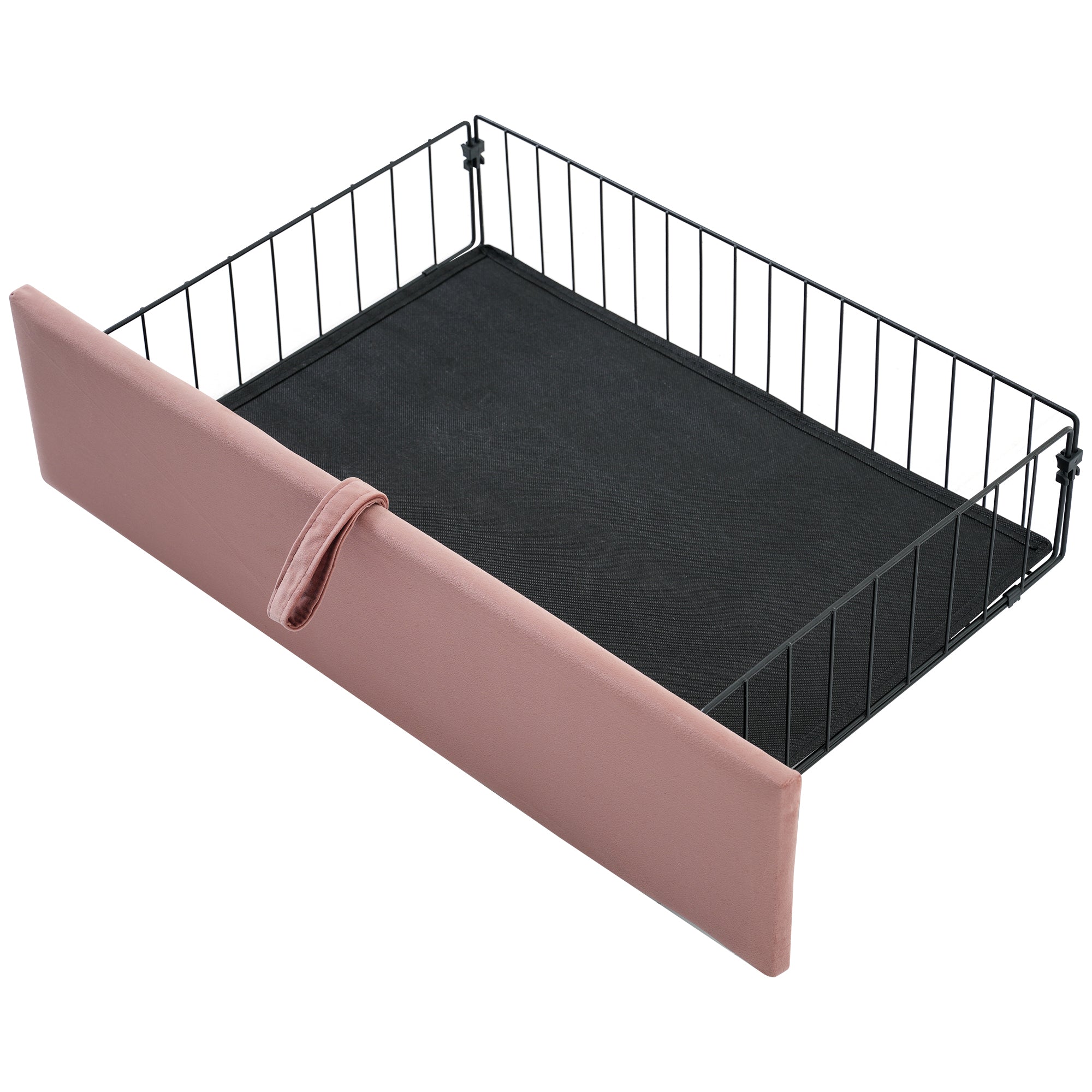 Logidon kinderbed LED 90x190 roze fluweel gestoffeerd bed met lades