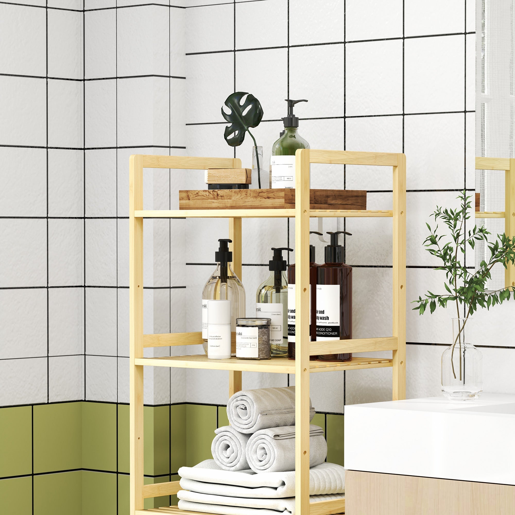 Logidon badkamerplank bamboe - 5 verstelbare niveaus, 142 cm hoog