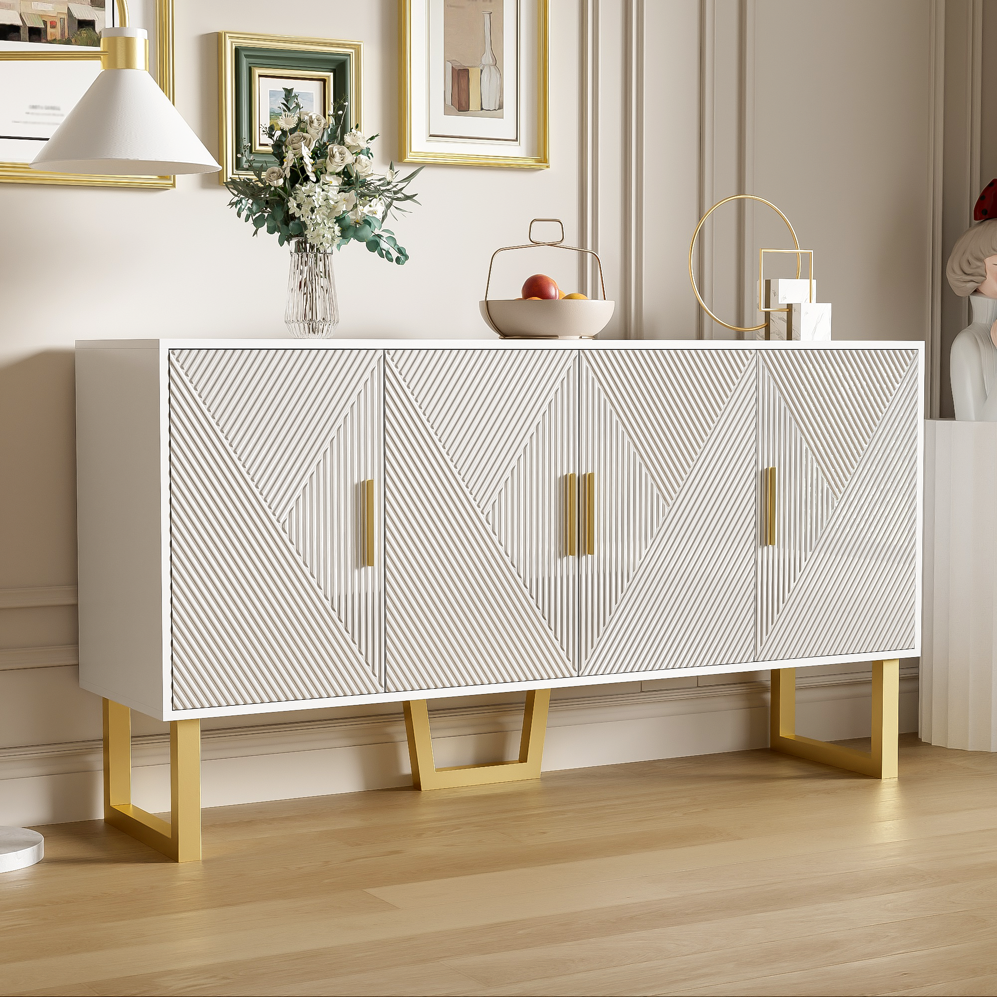 Logidon dressoir 4 deuren 150 cm wit hoogglans gouden handgrepen