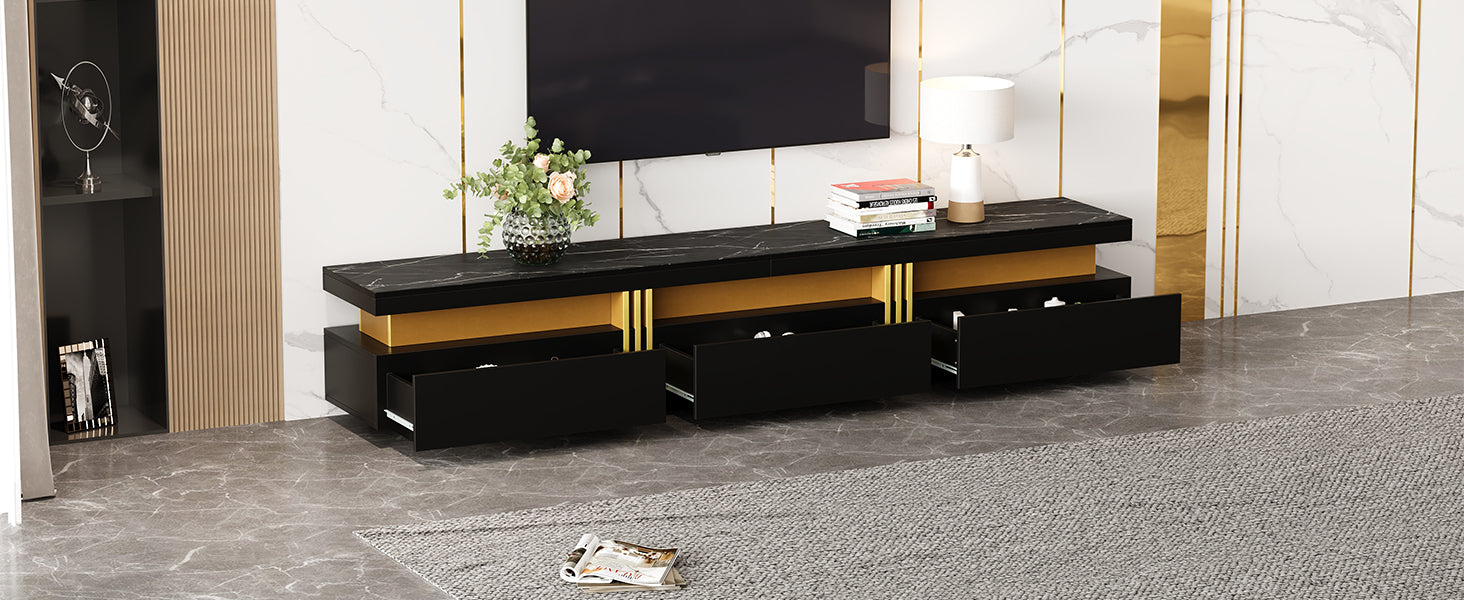 Logidon Zwarte tv-wandmeubelset 2 tv-kast salontafel marmerlook