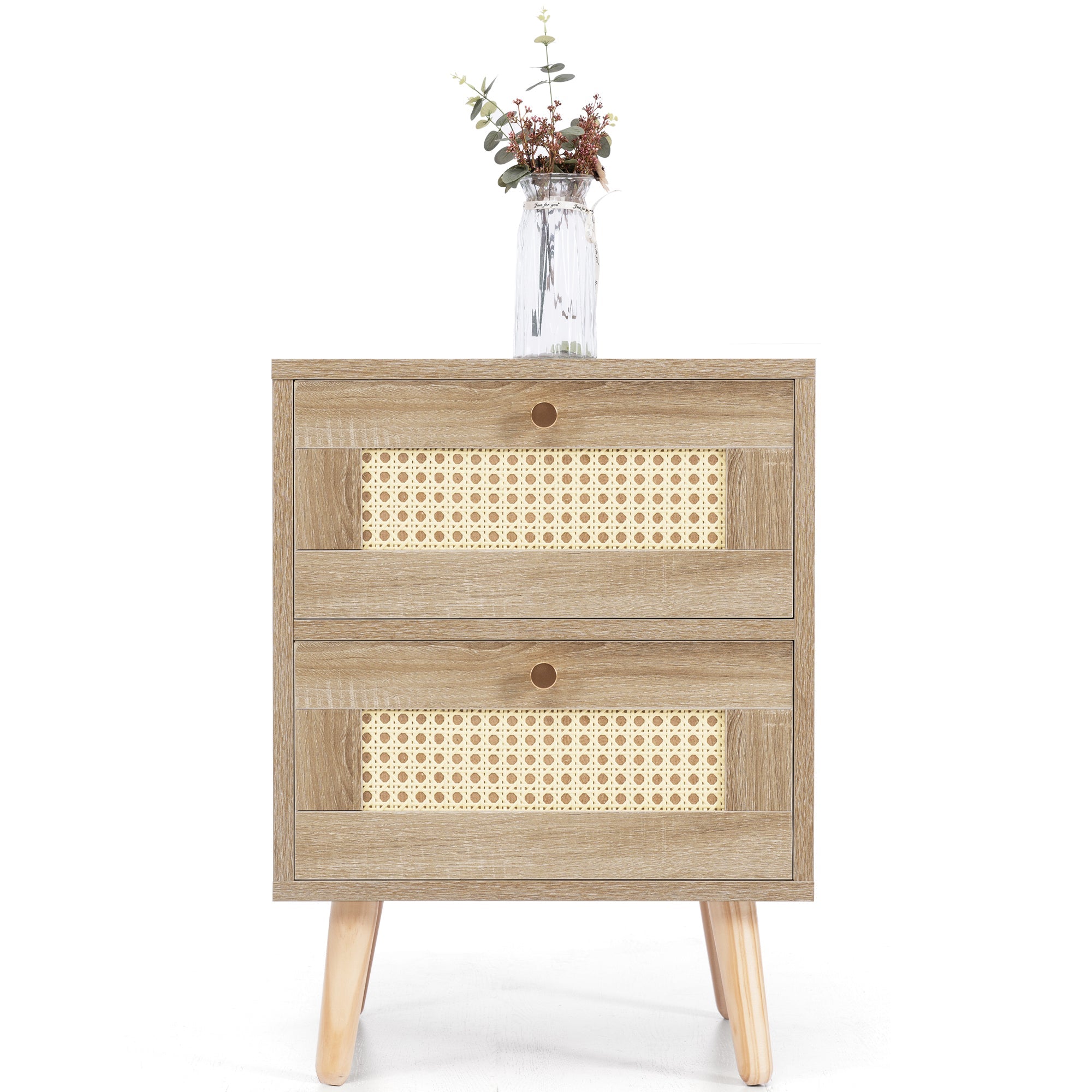 Logidon Nachtkastje eiken rotan 2 lades 55x40x40 cm
