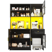 Logidon keukenkast 130x45x180 cm met glazen deuren en LED zwart