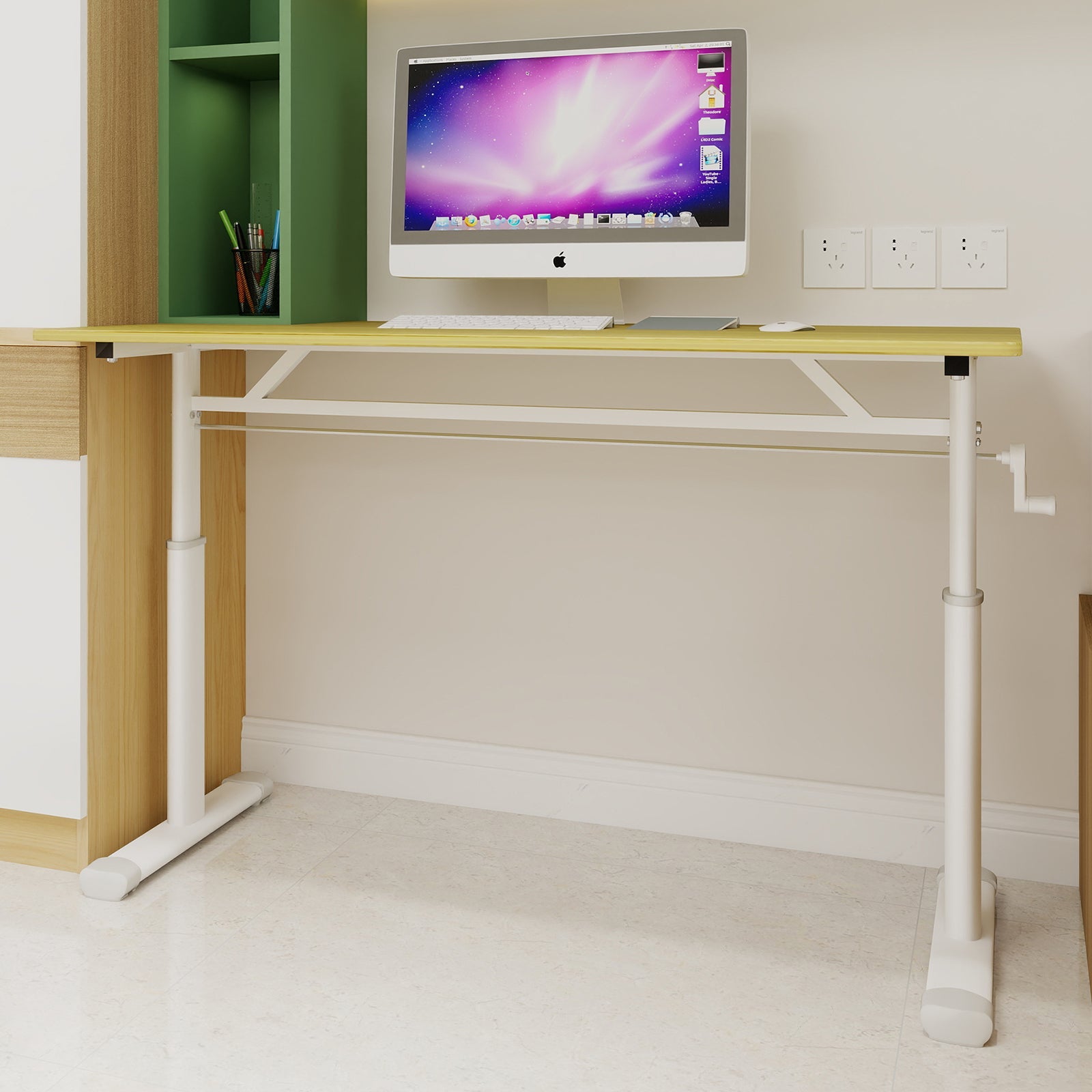 Logidon in hoogte verstelbaar houten bureau handslinger 120 x 60 cm