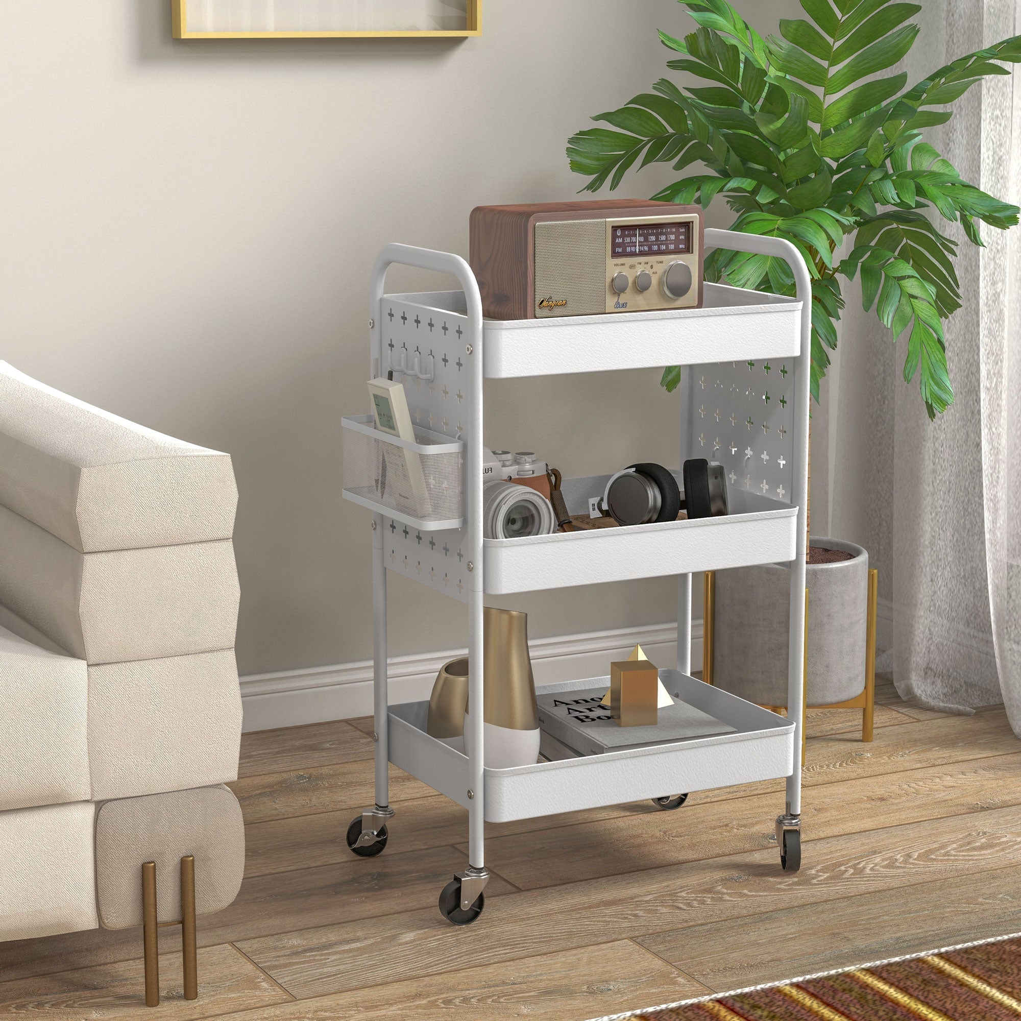 Logidon serveerwagen trolley met 3 etages en 2 hangmanden wit