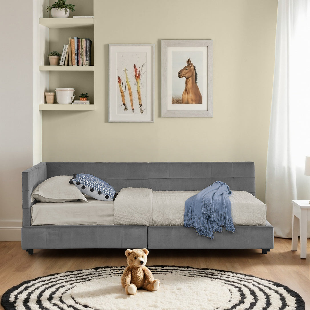 Logidon single bed 90x200 cm velvet dark gray high back
