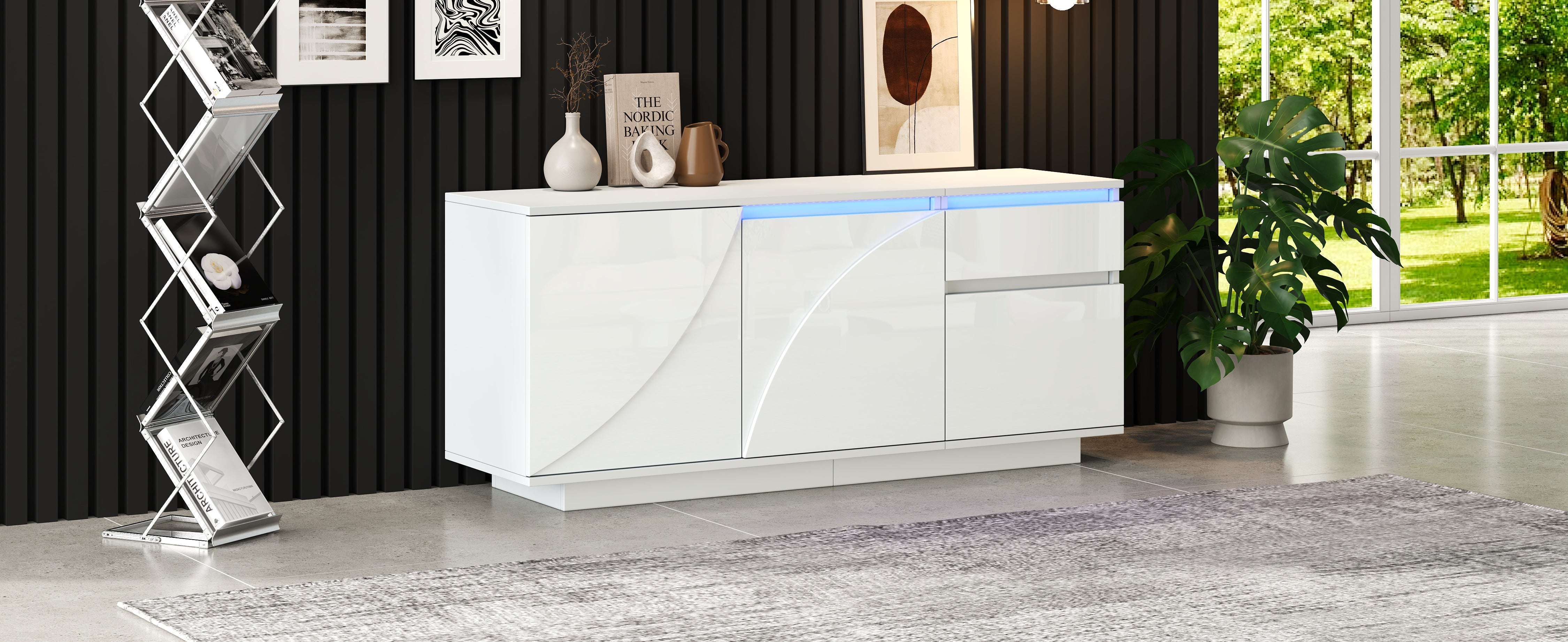 Logidon 140 x 40 x 60 cm hoogglans dressoir wit met LED