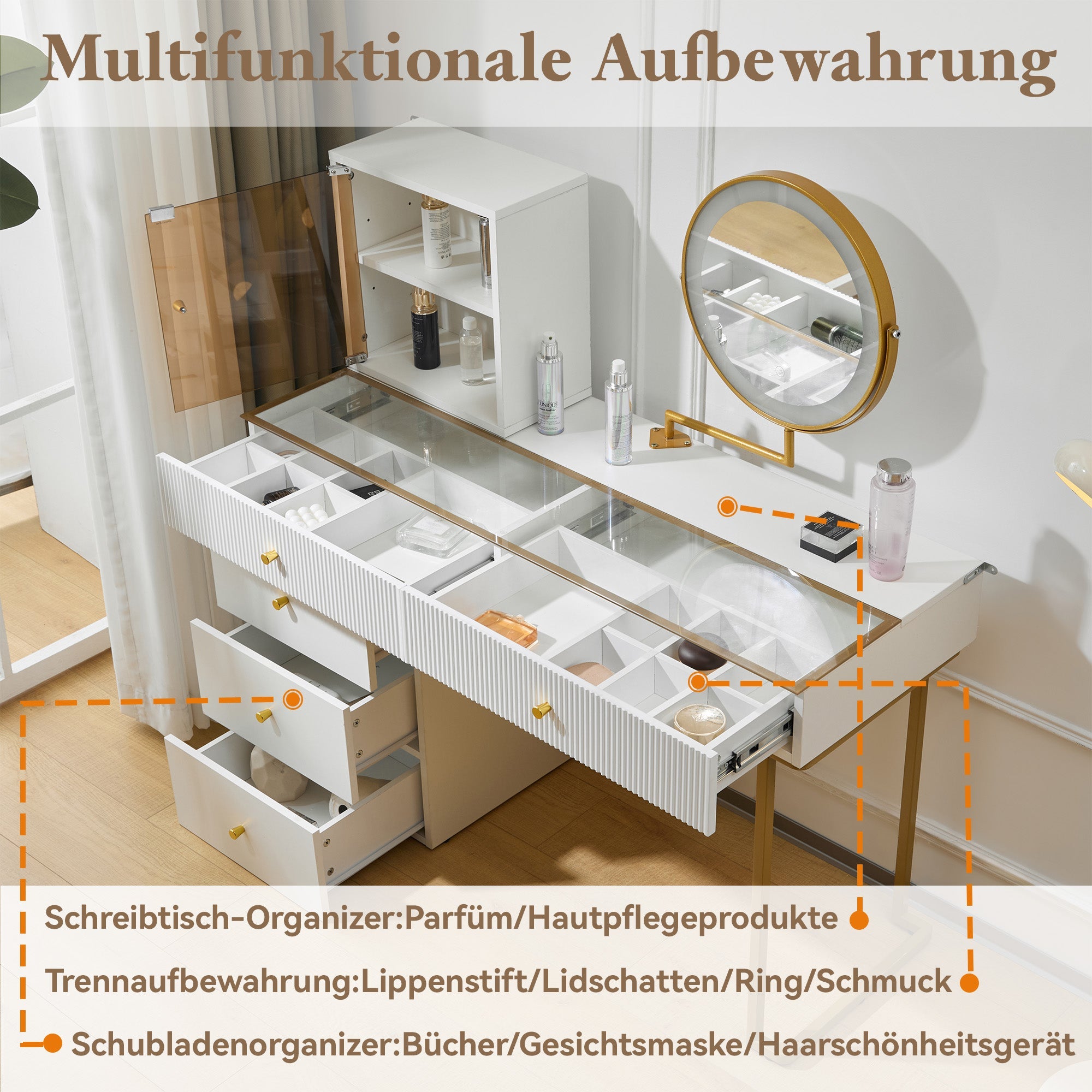 Logidon Kaptafelset met LED-spiegelglasblad Wit 120x45x115
