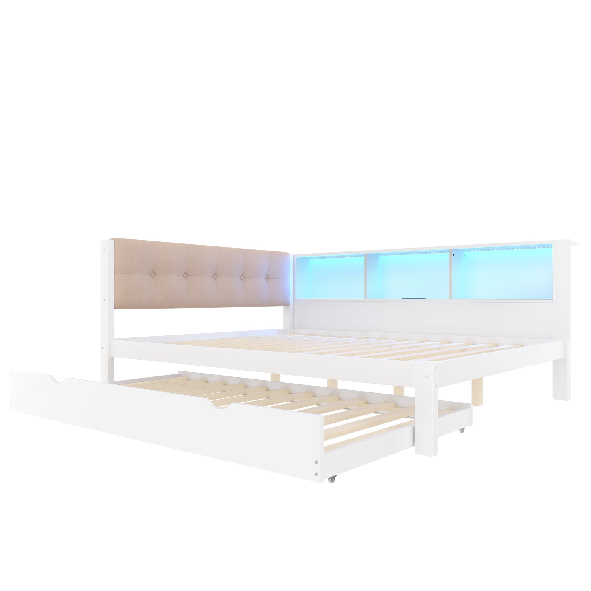 Logidon daybed wit 140x200 CM met uitschuifbaar bed LED-verlichting