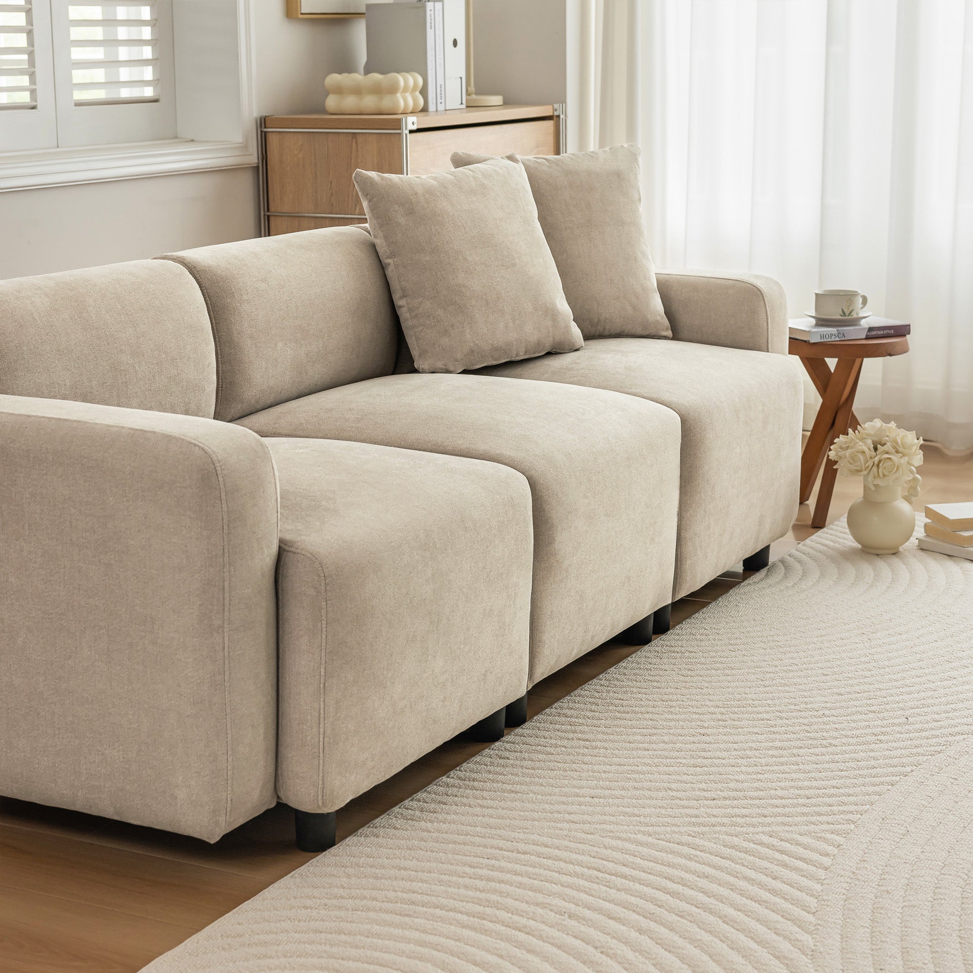 Logidon Regular Sofa Beige Chenille 3 Seater Living Room Sofa