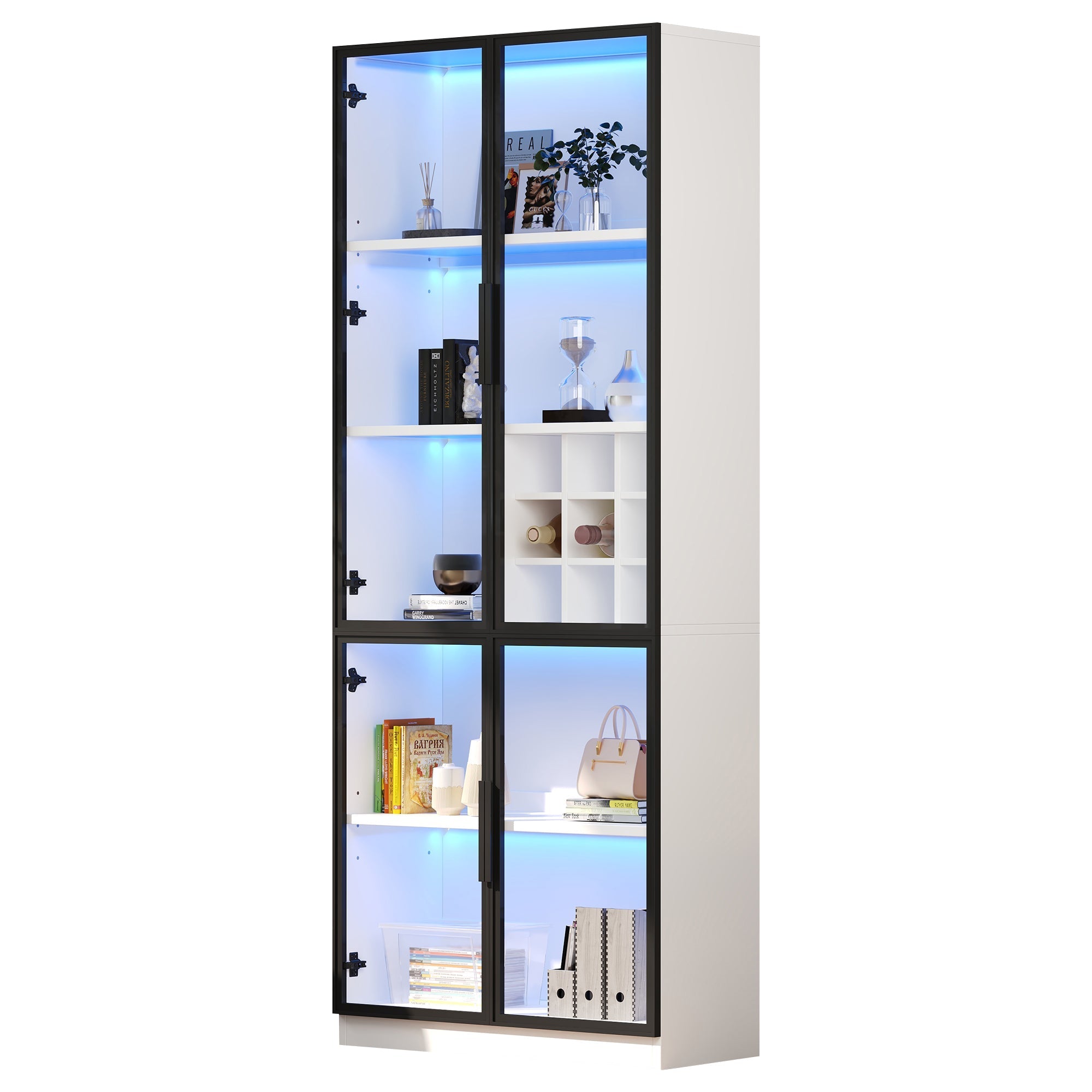 Logidon showcase 80x35x200 white glass doors LED lighting wine rack