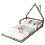 Logidon children's bed 90x200 cm flat bed house shape gray solid wood