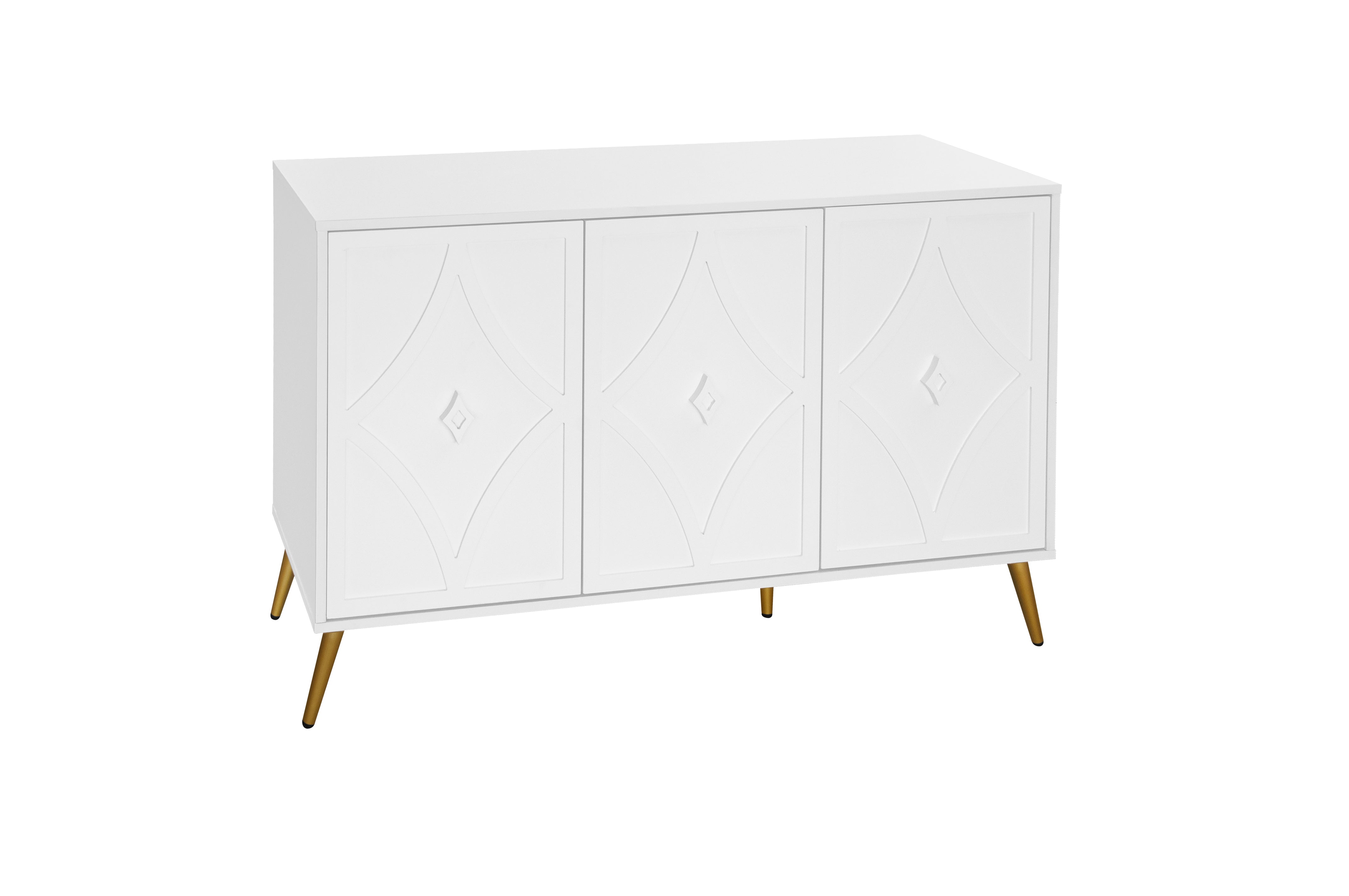 Logidon dressoir 3 deuren wit met 3D-snijpatroon en gouden poten