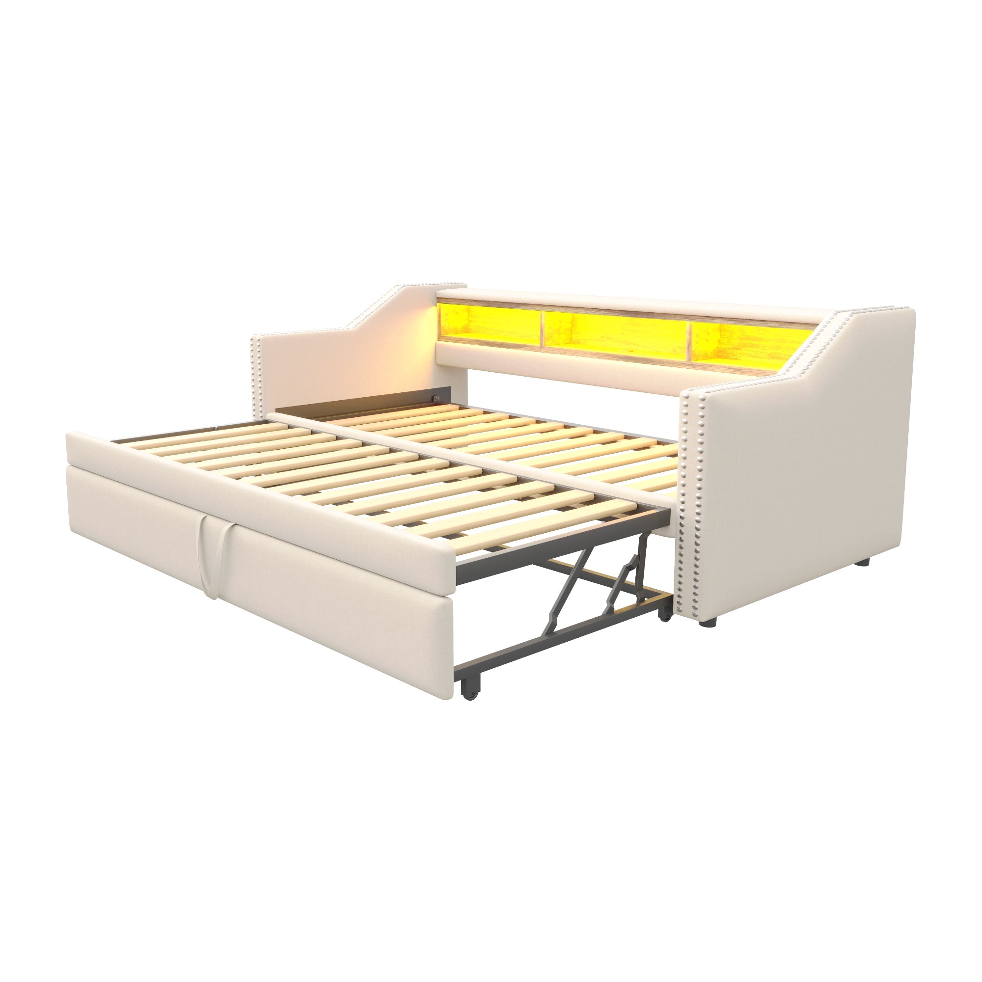 Logidon Upholstered Bed Extendable Sofa Bed 90/180 X 190 Beige Storage Compartment